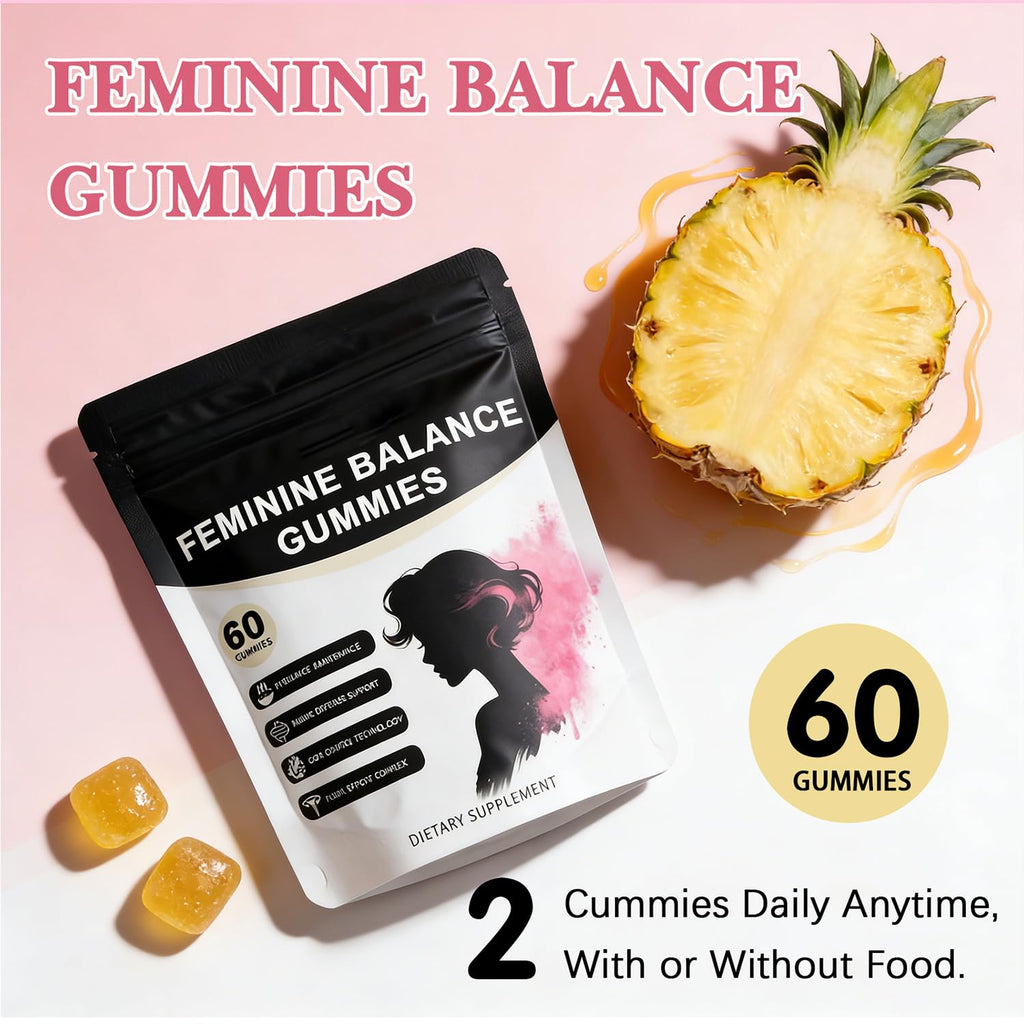 Pineapple Feminine Balance Gummies with Probiotics | Support for pH Balance & Freshness | Daily Intimate Wellness Support | Sugar-Free, Vegan | 60 Count (2) - TrustMedUSA