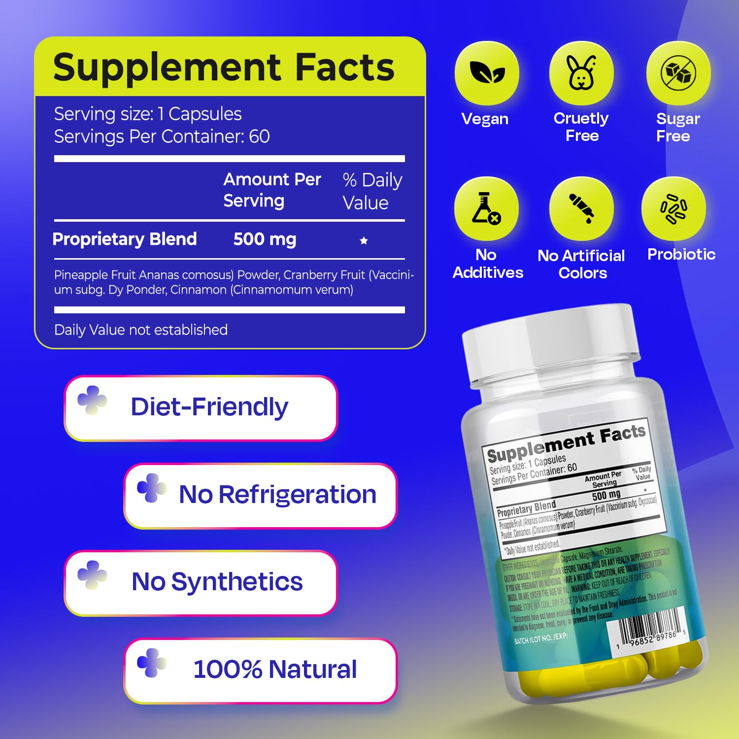 Pineapple Probiotics for Men – 625mg Sweet Spot Formula with Pineapple Extract, Cranberry & Cinnamon, Supports pH Balance & Freshens Taste, 60 Capsules, Made in the USA - TrustMedUSA