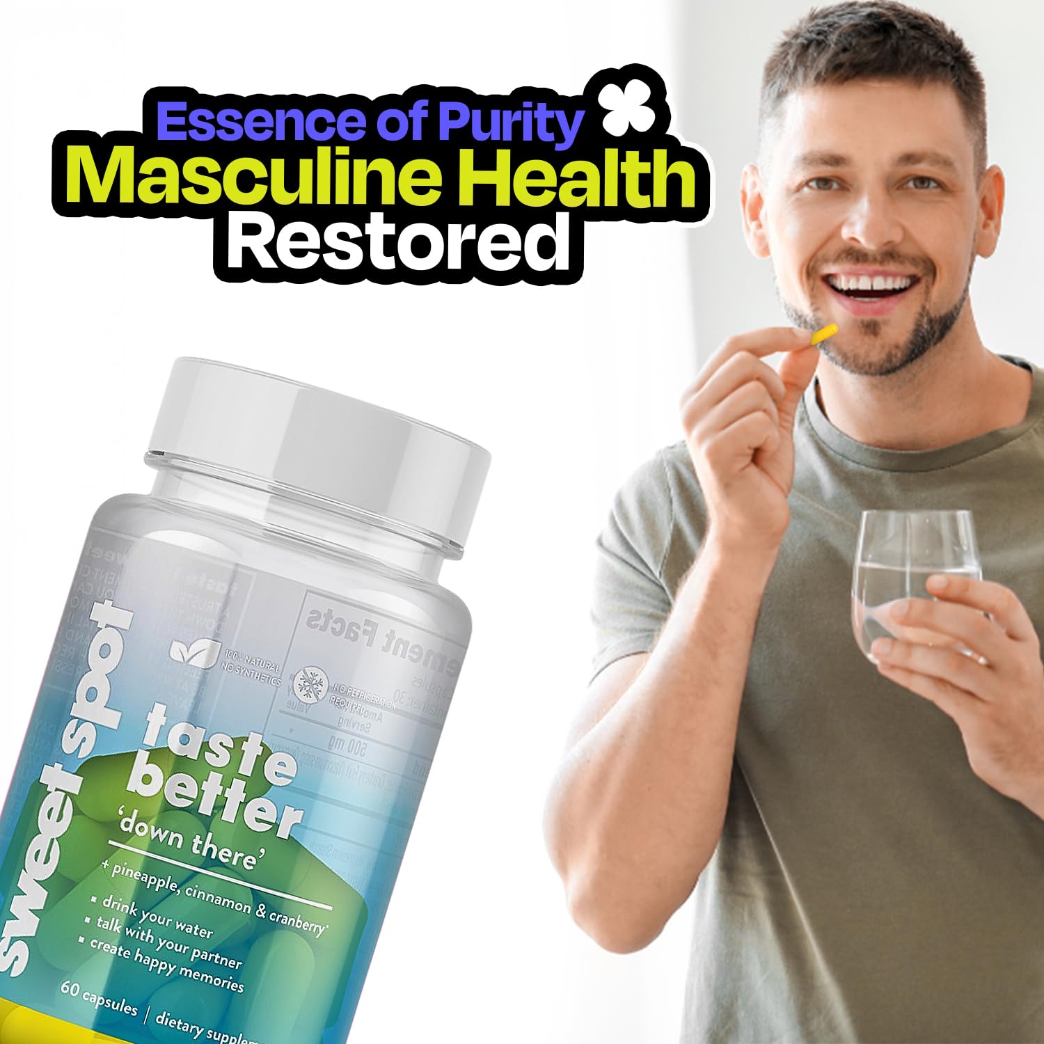 Pineapple Probiotics for Men – 625mg Sweet Spot Formula with Pineapple Extract, Cranberry & Cinnamon, Supports pH Balance & Freshens Taste, 60 Capsules, Made in the USA - TrustMedUSA