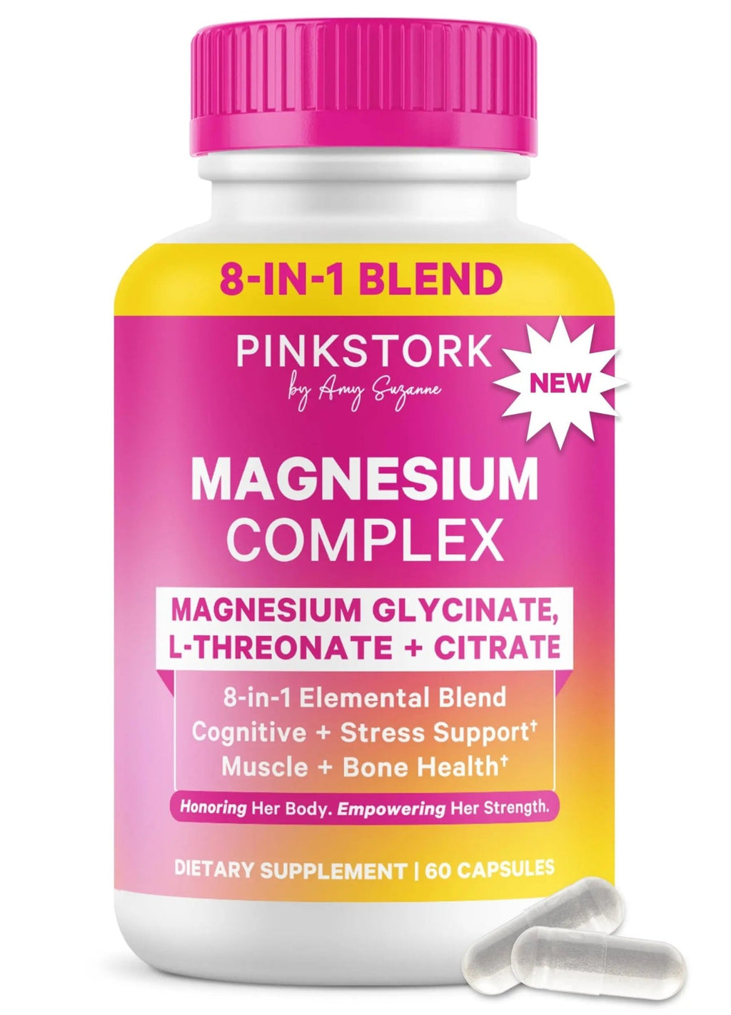 Pink Stork Magnesium Complex for Women - 8 Forms Including Glycinate, Malate, Citrate & L-Threonate - Stress, Sleep, Muscle & Hormone Support - 400 mg Elemental Magnesium - 60 Vegan Capsules - TrustMedUSA