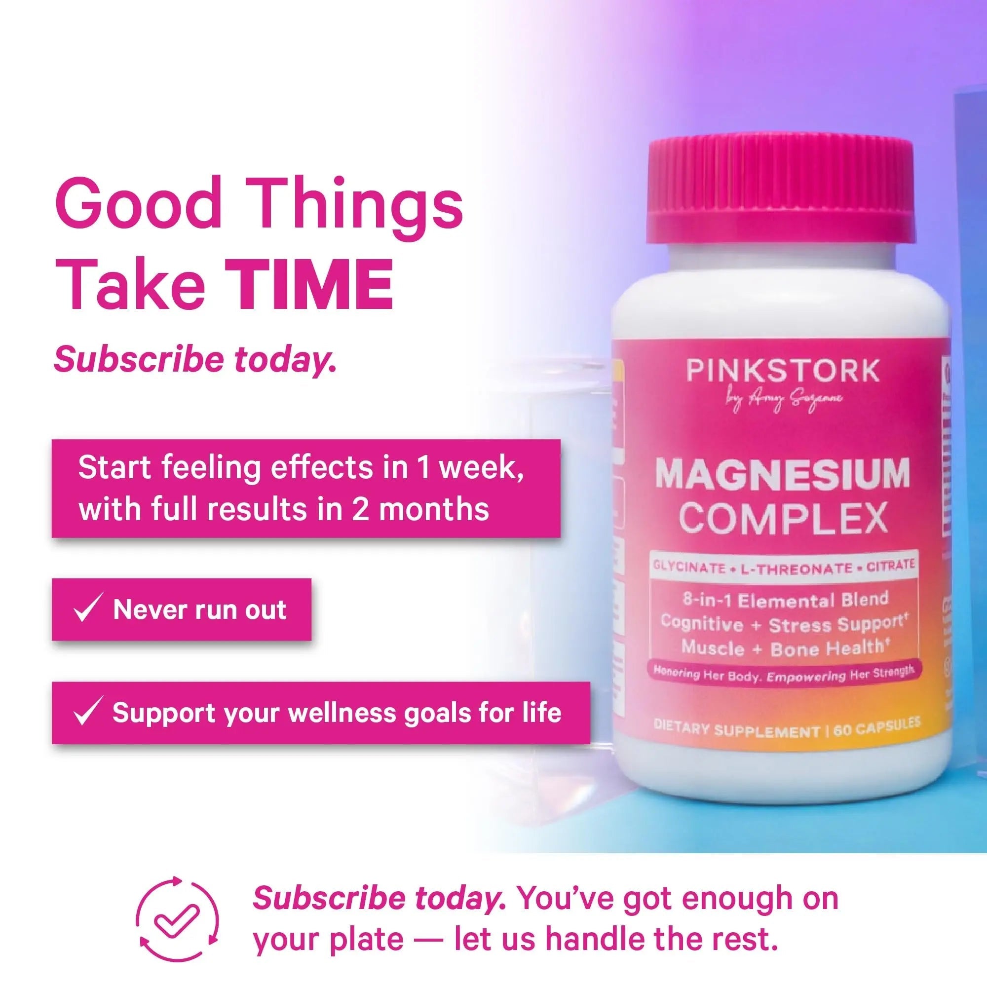 Pink Stork Magnesium Complex for Women - 8 Forms Including Glycinate, Malate, Citrate & L-Threonate - Stress, Sleep, Muscle & Hormone Support - 400 mg Elemental Magnesium - 60 Vegan Capsules - TrustMedUSA