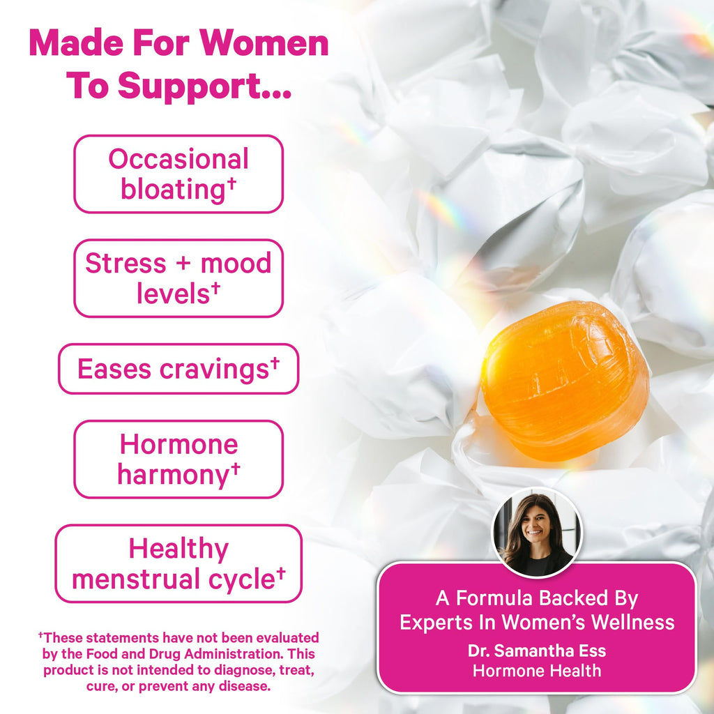 Pink Stork Organic PMS Support Sweets for Teens and Women - Simple & Natural Ingredients Vitamin B6 and Peppermint - Period, Digestion, Bloating, Mood Swings - 30 Drops - Maple Wellness Supplements