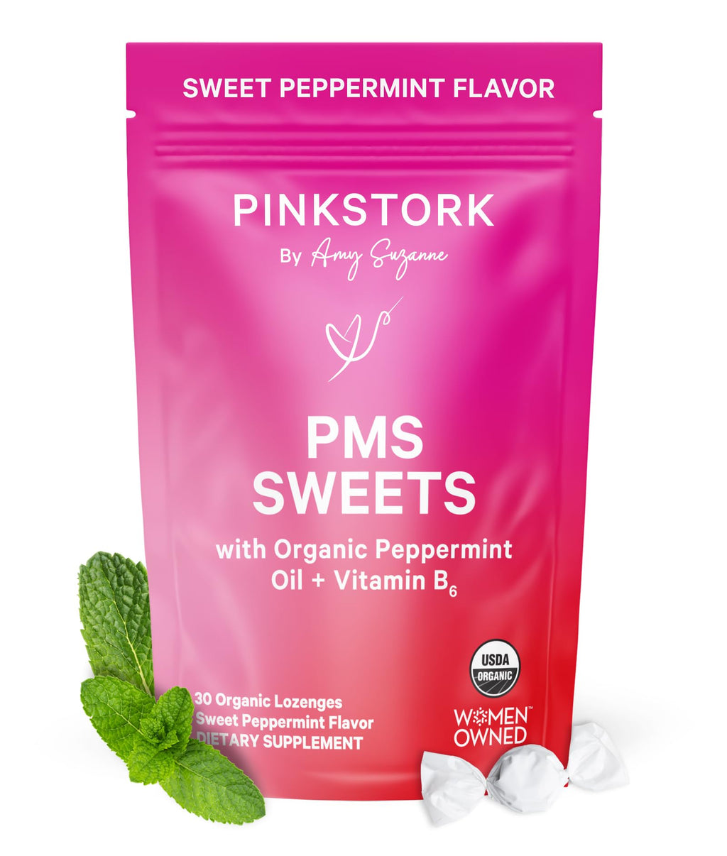 Pink Stork Organic PMS Support Sweets for Teens and Women - Simple & Natural Ingredients Vitamin B6 and Peppermint - Period, Digestion, Bloating, Mood Swings - 30 Drops - Maple Wellness Supplements