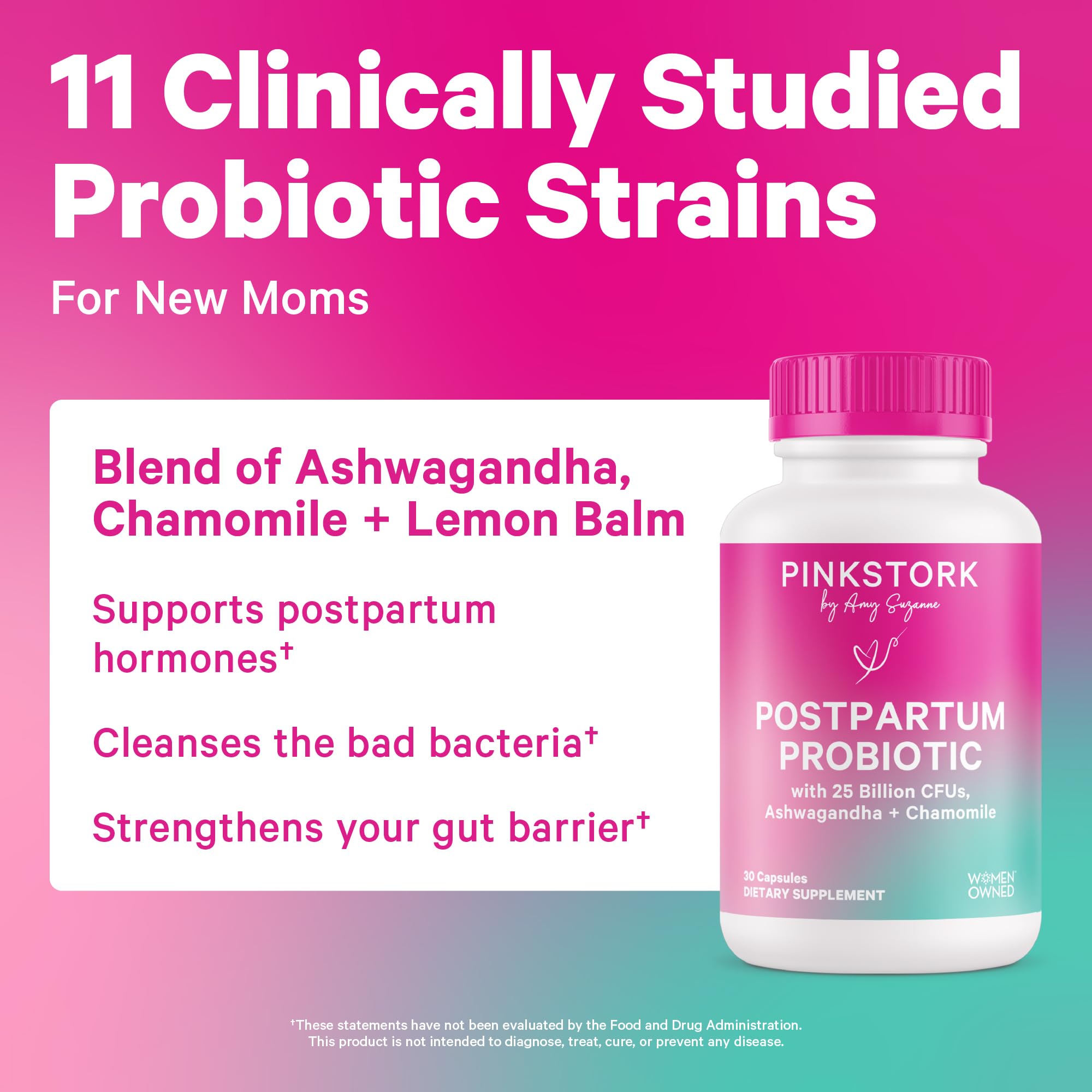 Pink Stork Postnatal Multivitamin + Probiotics with Vegan DHA, Ashwagandha, Iron, Folate, B12 - Supports Hormone Balance, Postpartum Recovery, Gut Health, & Digestion - Pack of 2 - Maple Wellness Supplements
