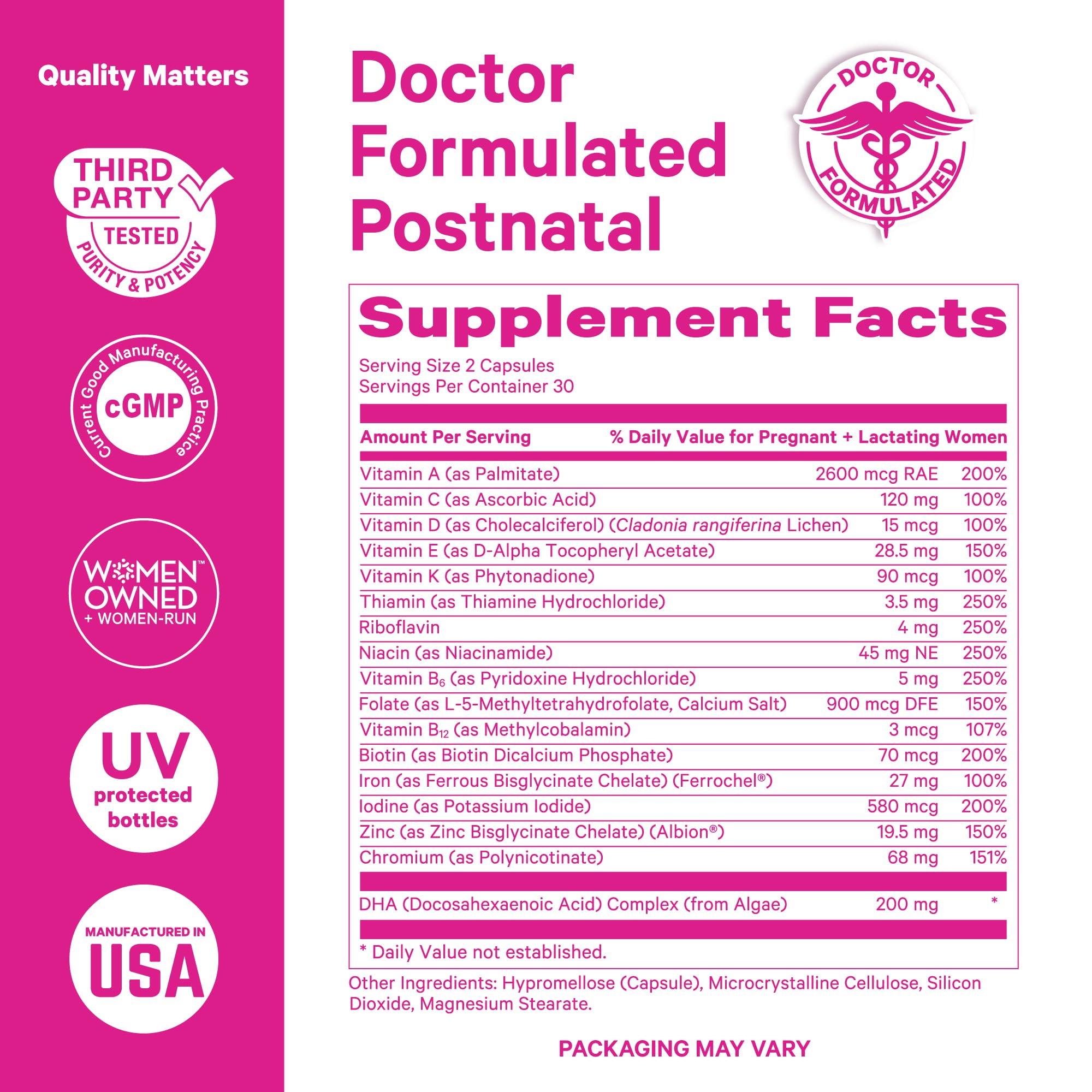 Pink Stork Postnatal Multivitamin + Probiotics with Vegan DHA, Ashwagandha, Iron, Folate, B12 - Supports Hormone Balance, Postpartum Recovery, Gut Health, & Digestion - Pack of 2 - Maple Wellness Supplements