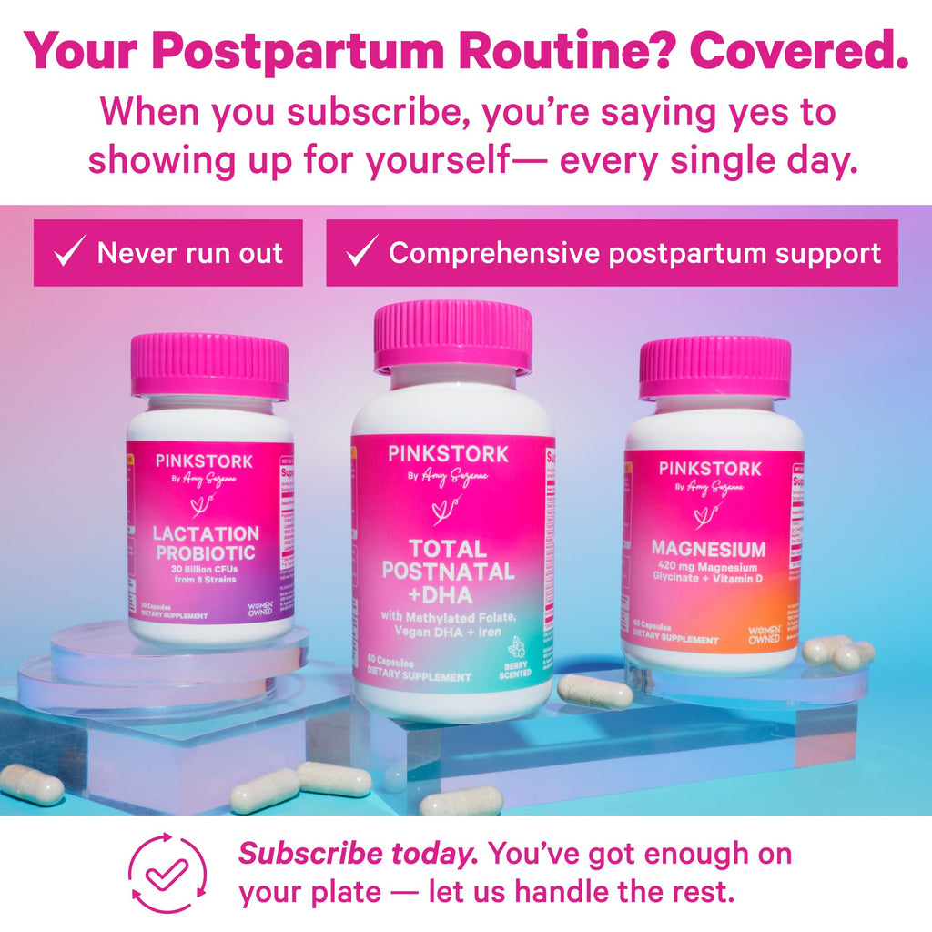 Pink Stork Postnatal Multivitamin + Probiotics with Vegan DHA, Ashwagandha, Iron, Folate, B12 - Supports Hormone Balance, Postpartum Recovery, Gut Health, & Digestion - Pack of 2 - Maple Wellness Supplements