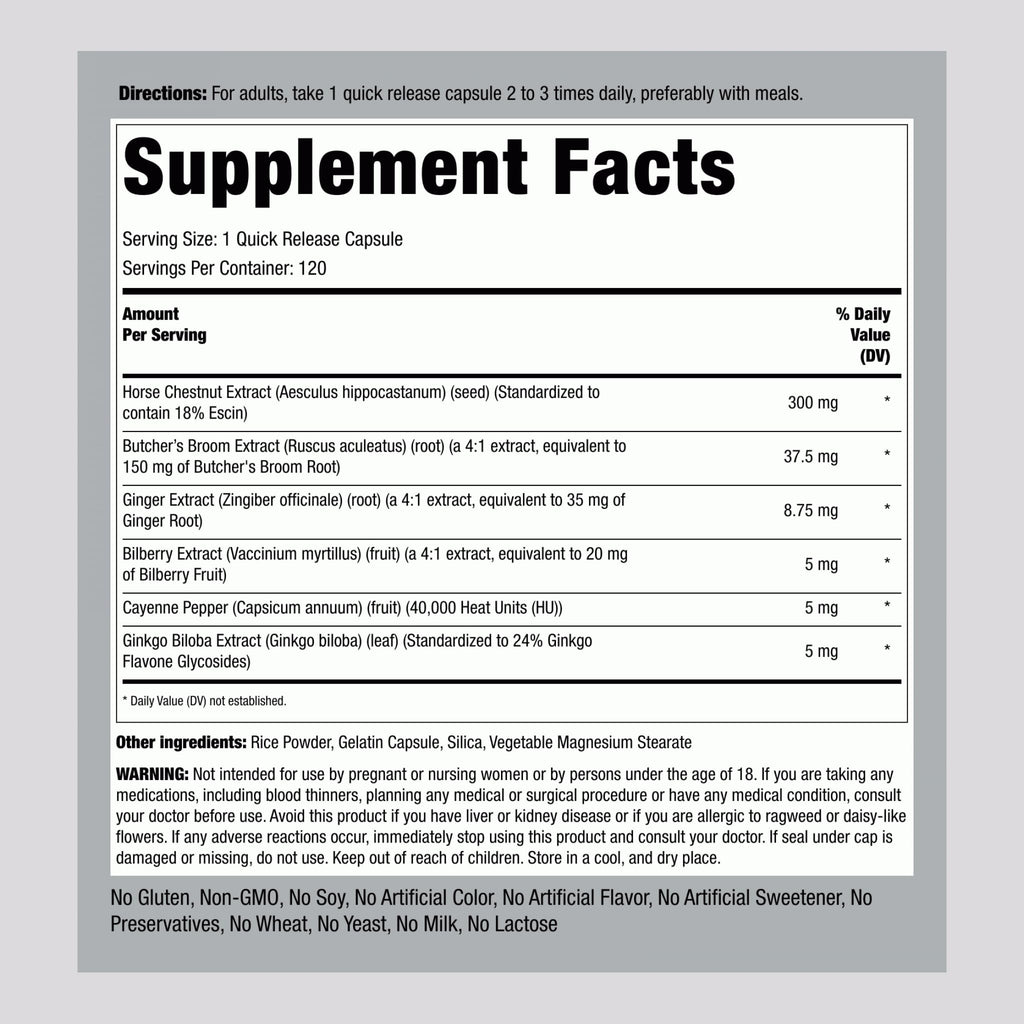 Piping Rock Circulation Supplement | 120 Capsules | Double Strength Complex | Non-GMO, Gluten Free - TrustMedUSA