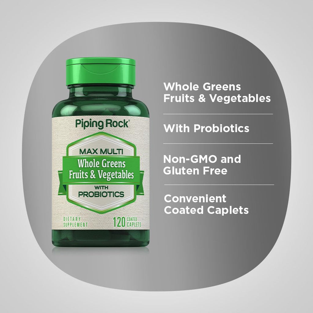 Piping Rock Fruits and Veggies Supplement | 120 Caplets | Fruit and Vegetable Blend with Probiotics | Max Multi Vitamin | Non-GMO, Gluten Free - TrustMedUSA