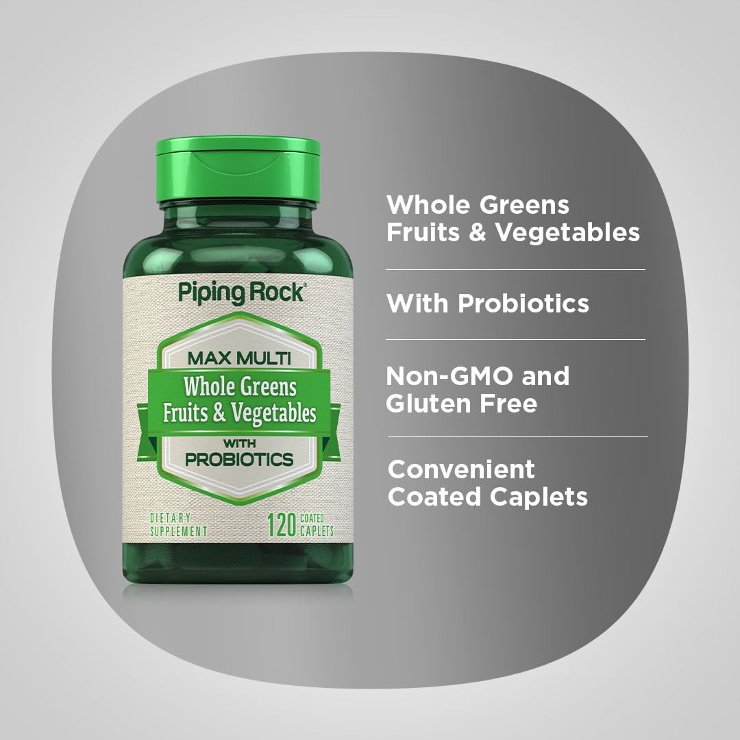 Piping Rock Fruits and Veggies Supplement | 120 Caplets | Fruit and Vegetable Blend with Probiotics | Max Multi Vitamin | Non-GMO, Gluten Free - TrustMedUSA