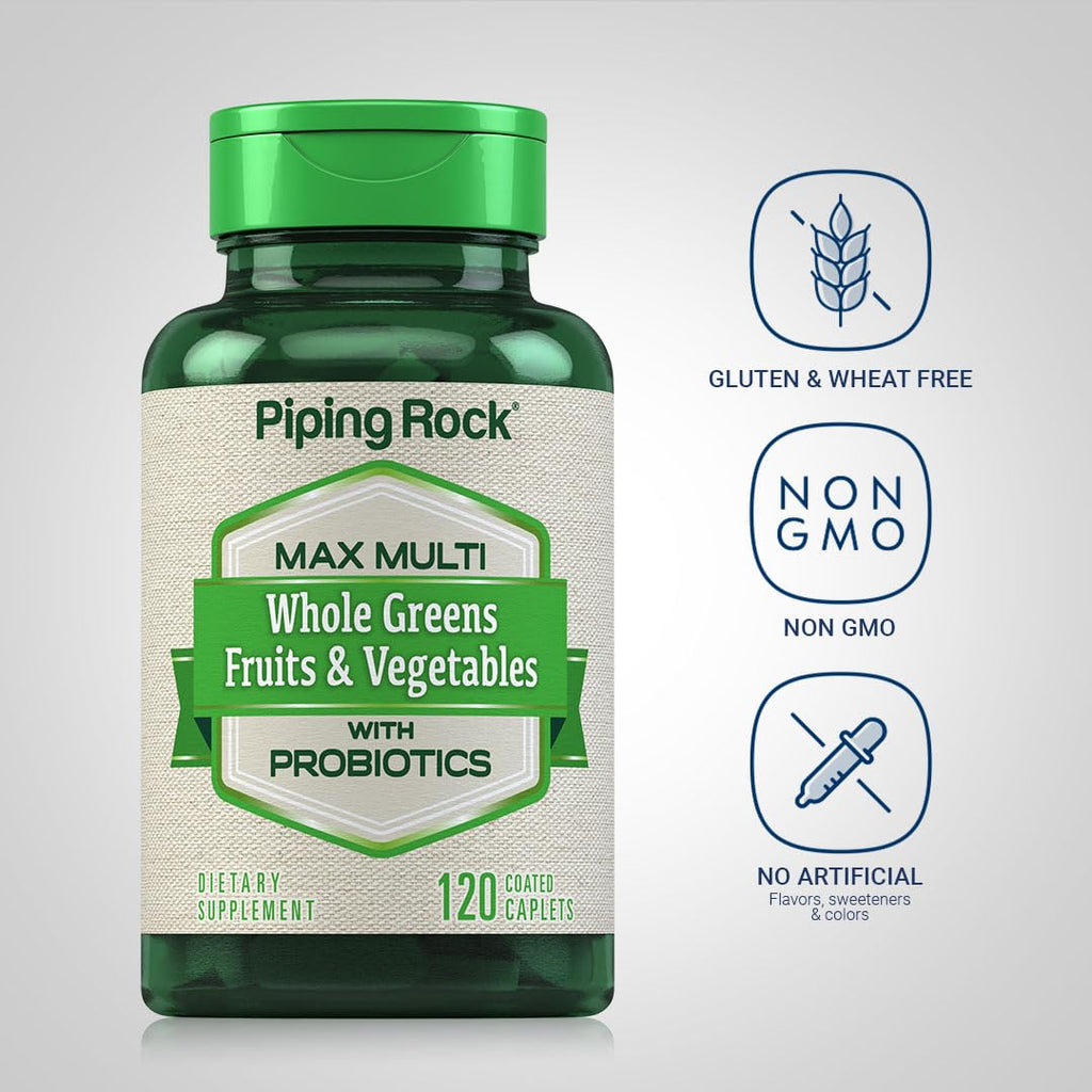 Piping Rock Fruits and Veggies Supplement | 120 Caplets | Fruit and Vegetable Blend with Probiotics | Max Multi Vitamin | Non-GMO, Gluten Free - TrustMedUSA