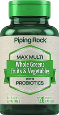 Piping Rock Fruits and Veggies Supplement | 120 Caplets | Fruit and Vegetable Blend with Probiotics | Max Multi Vitamin | Non-GMO, Gluten Free - TrustMedUSA