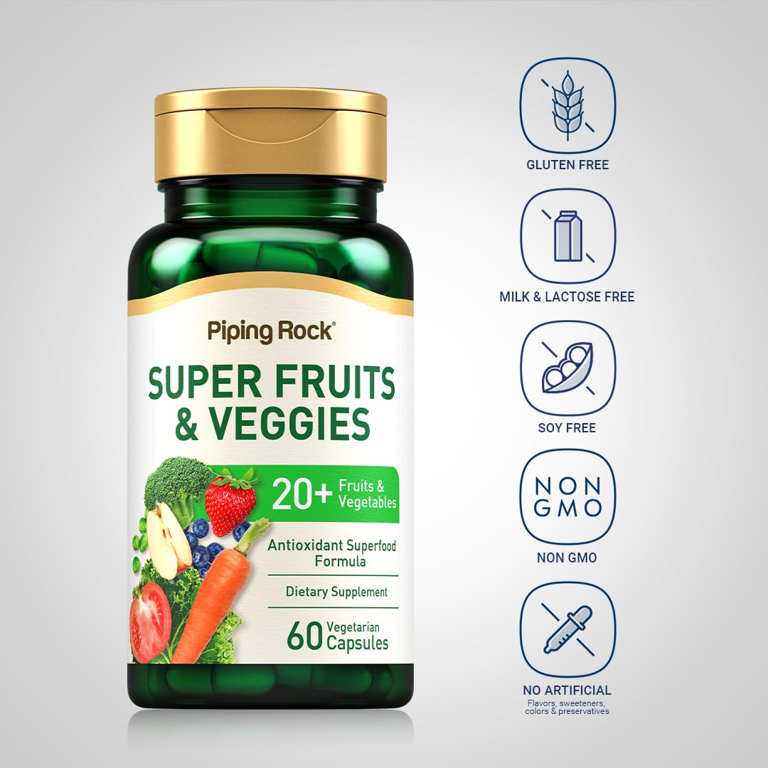 Piping Rock Fruits and Veggies Supplement | 60 Capsules | Superfood Fruit and Vegetables Vitamins | with Prebiotic Blend | Vegetarian Formula | Non-GMO, Gluten Free - TrustMedUSA