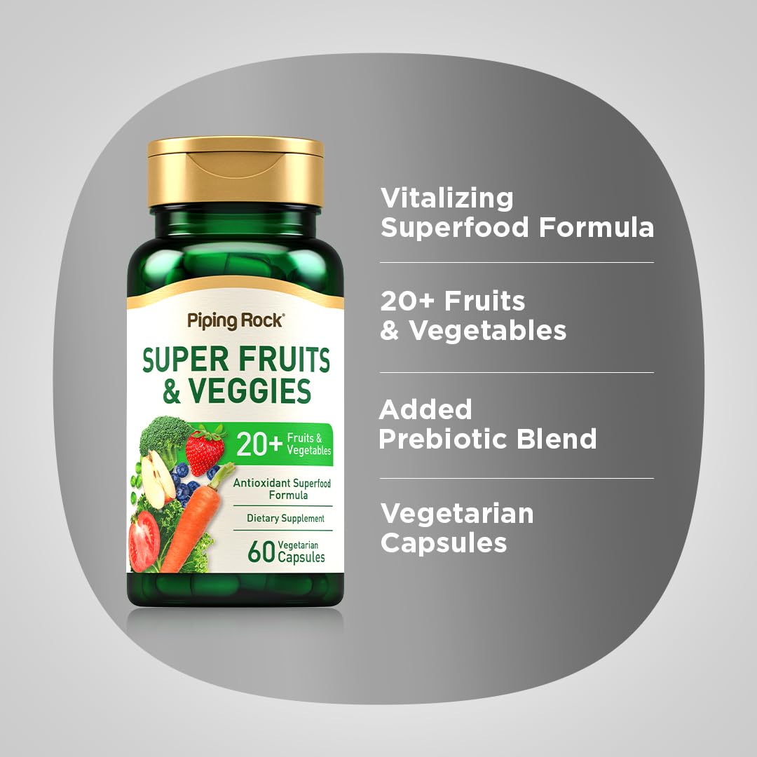Piping Rock Fruits and Veggies Supplement | 60 Capsules | Superfood Fruit and Vegetables Vitamins | with Prebiotic Blend | Vegetarian Formula | Non-GMO, Gluten Free - TrustMedUSA