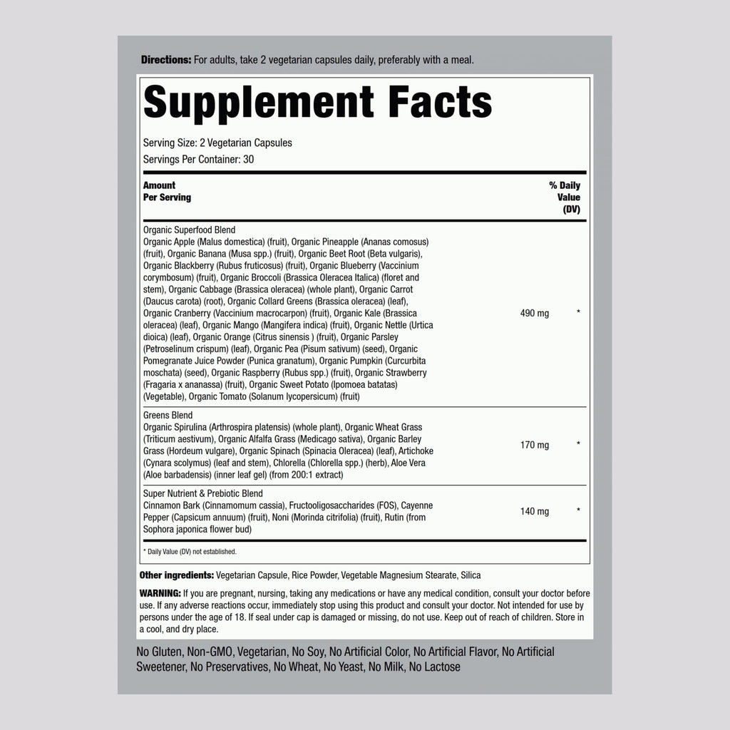Piping Rock Fruits and Veggies Supplement | 60 Capsules | Superfood Fruit and Vegetables Vitamins | with Prebiotic Blend | Vegetarian Formula | Non-GMO, Gluten Free - TrustMedUSA