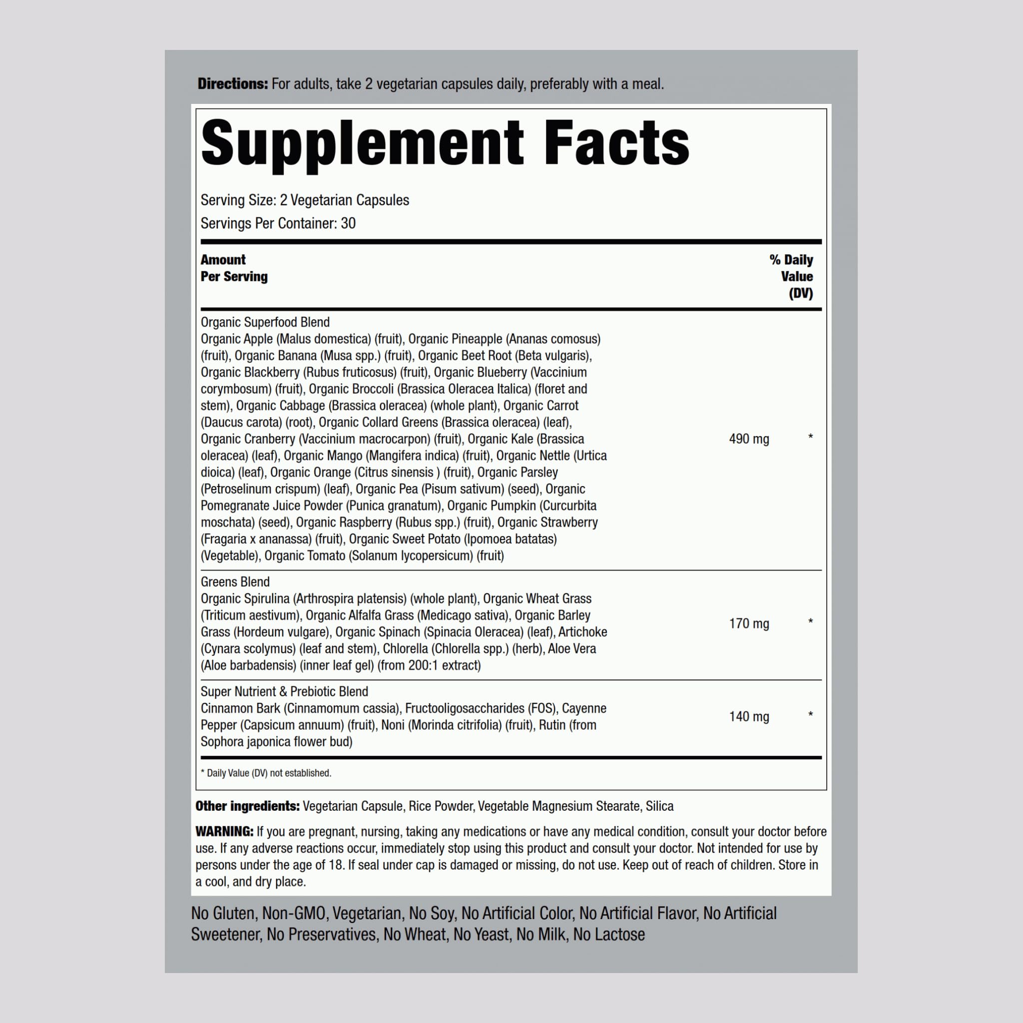 Piping Rock Fruits and Veggies Supplement | 60 Capsules | Superfood Fruit and Vegetables Vitamins | with Prebiotic Blend | Vegetarian Formula | Non-GMO, Gluten Free - TrustMedUSA
