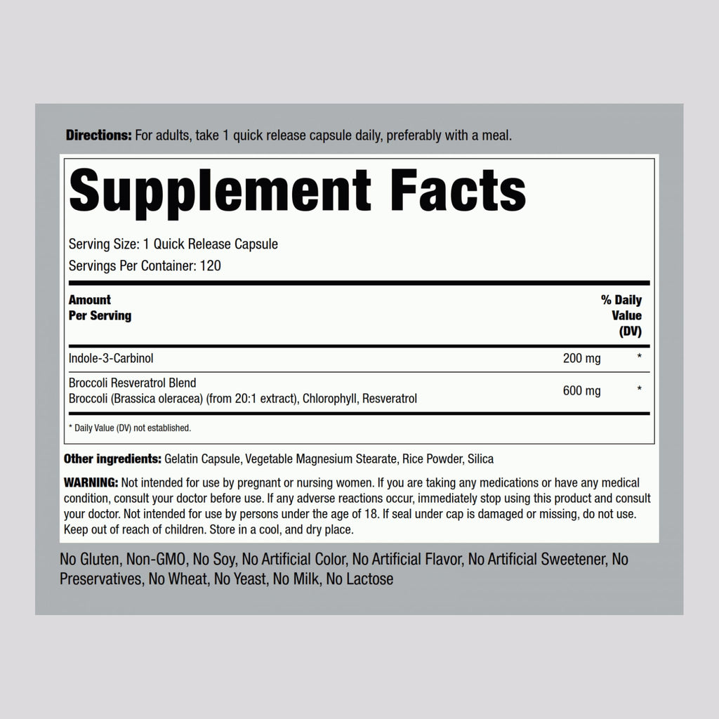 Piping Rock Indole 3 Carbinol | 200mg | 120 Capsules | I3C with Broccoli Extract | Non-GMO, Gluten Free Supplement - TrustMedUSA
