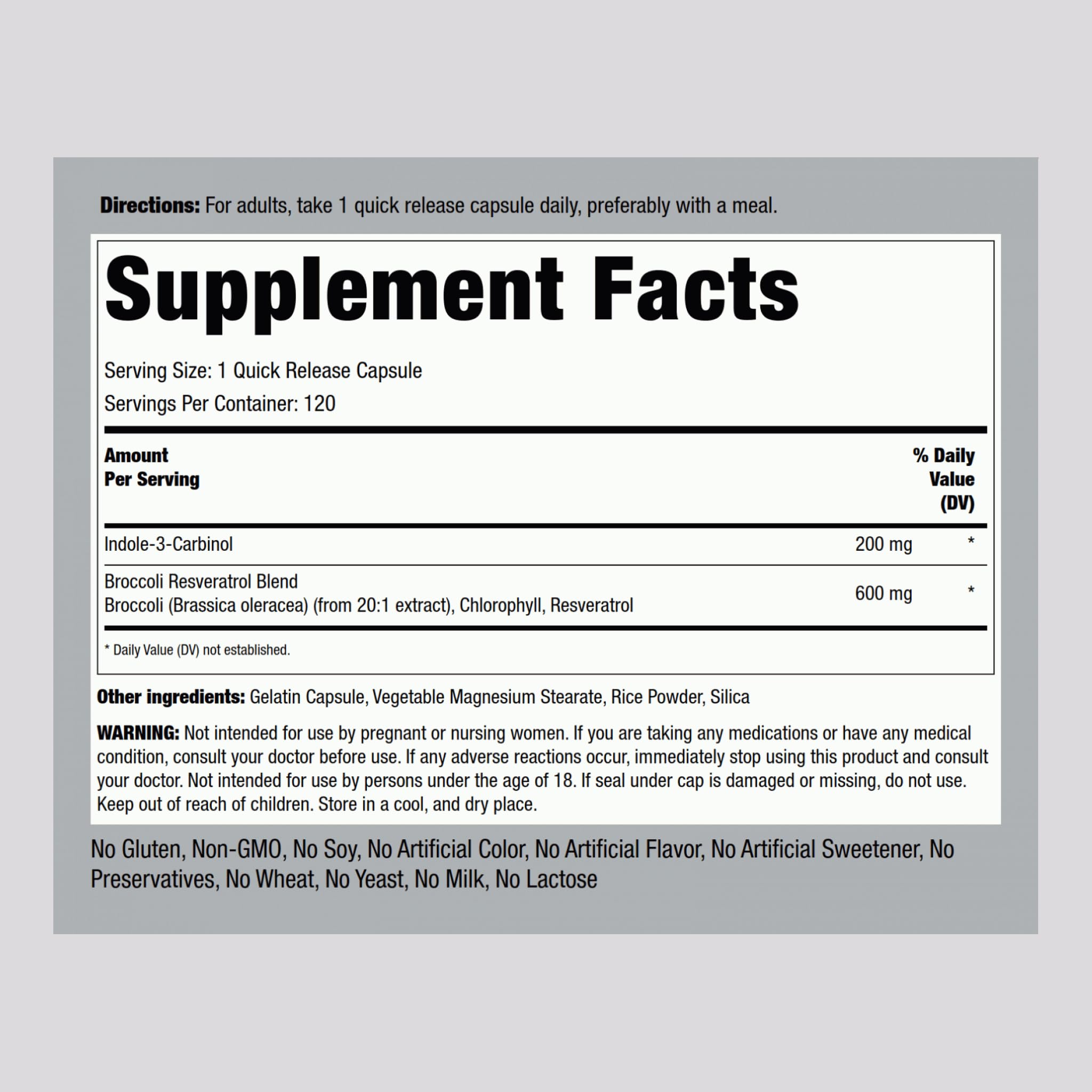 Piping Rock Indole 3 Carbinol | 200mg | 120 Capsules | I3C with Broccoli Extract | Non-GMO, Gluten Free Supplement - TrustMedUSA
