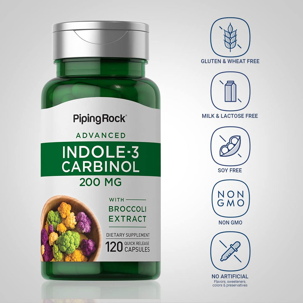 Piping Rock Indole 3 Carbinol | 200mg | 120 Capsules | I3C with Broccoli Extract | Non-GMO, Gluten Free Supplement - TrustMedUSA