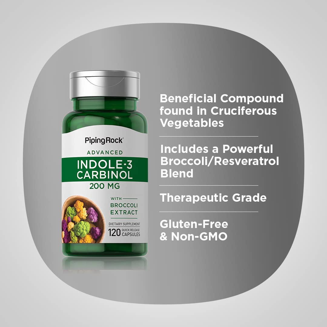 Piping Rock Indole 3 Carbinol | 200mg | 120 Capsules | I3C with Broccoli Extract | Non-GMO, Gluten Free Supplement - TrustMedUSA
