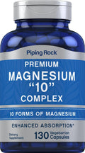 Piping Rock Magnesium 10 in One Complex | 130 Capsules | Supplement for Men and Women | Vegetarian, Non-GMO, Gluten Free - TrustMedUSA