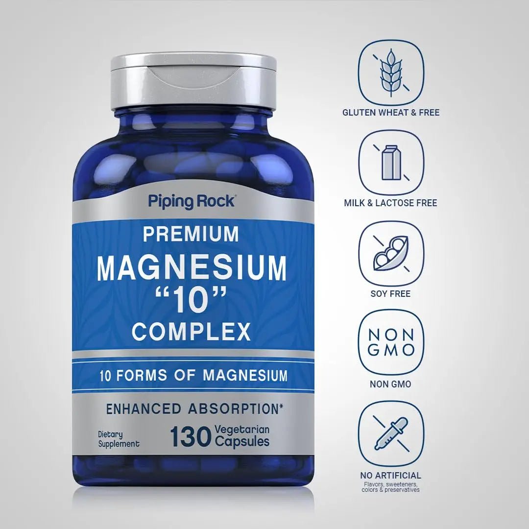 Piping Rock Magnesium 10 in One Complex | 130 Capsules | Supplement for Men and Women | Vegetarian, Non-GMO, Gluten Free - TrustMedUSA