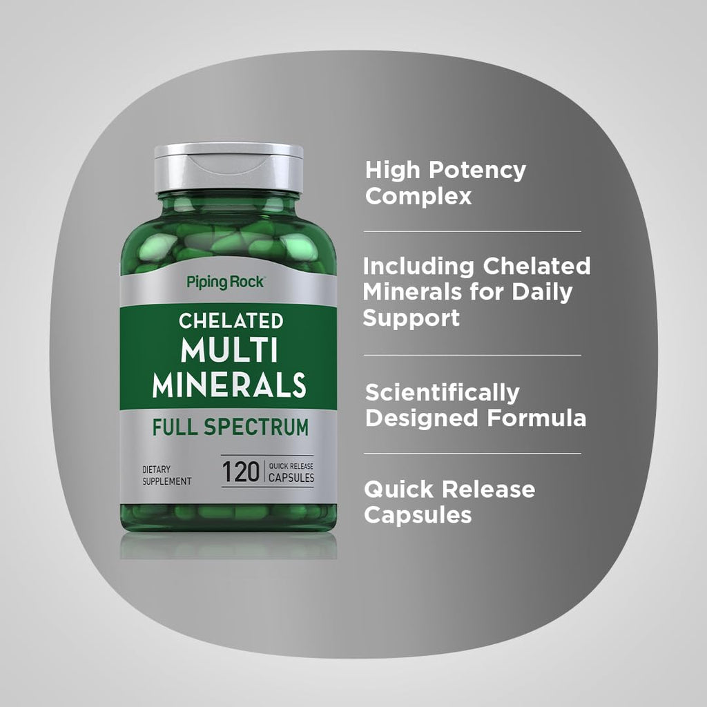 Piping Rock Mega Multi Mineral Chelated Supplement | 120 Capsules | for Men and Women | Iron Free | Non-GMO, Gluten Free - TrustMedUSA