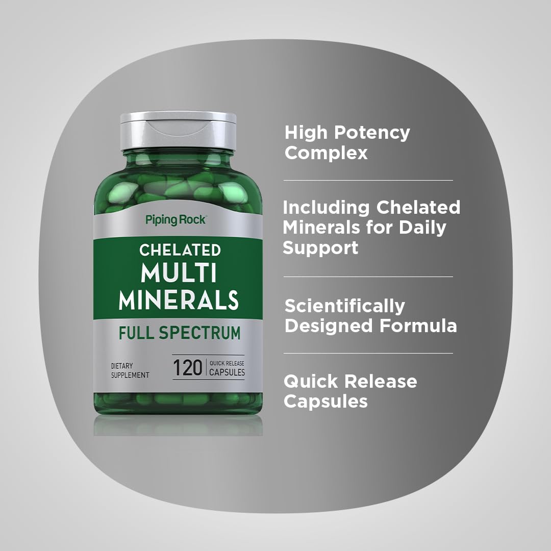 Piping Rock Mega Multi Mineral Chelated Supplement | 120 Capsules | for Men and Women | Iron Free | Non-GMO, Gluten Free - TrustMedUSA