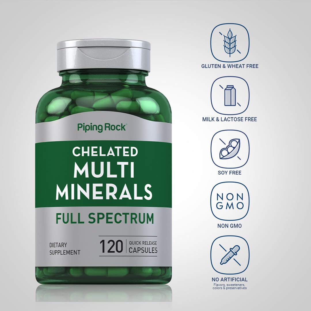 Piping Rock Mega Multi Mineral Chelated Supplement | 120 Capsules | for Men and Women | Iron Free | Non-GMO, Gluten Free - TrustMedUSA