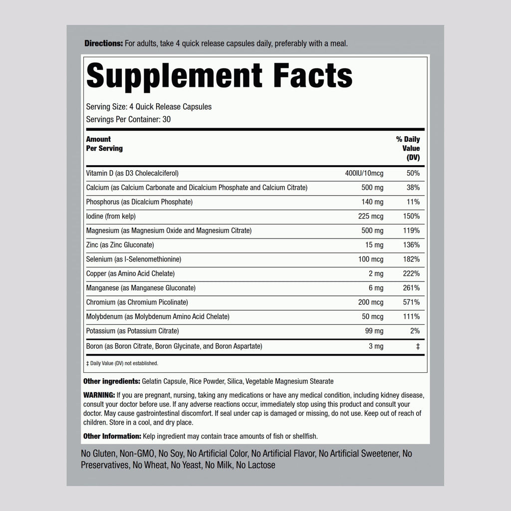 Piping Rock Mega Multi Mineral Chelated Supplement | 120 Capsules | for Men and Women | Iron Free | Non-GMO, Gluten Free - TrustMedUSA