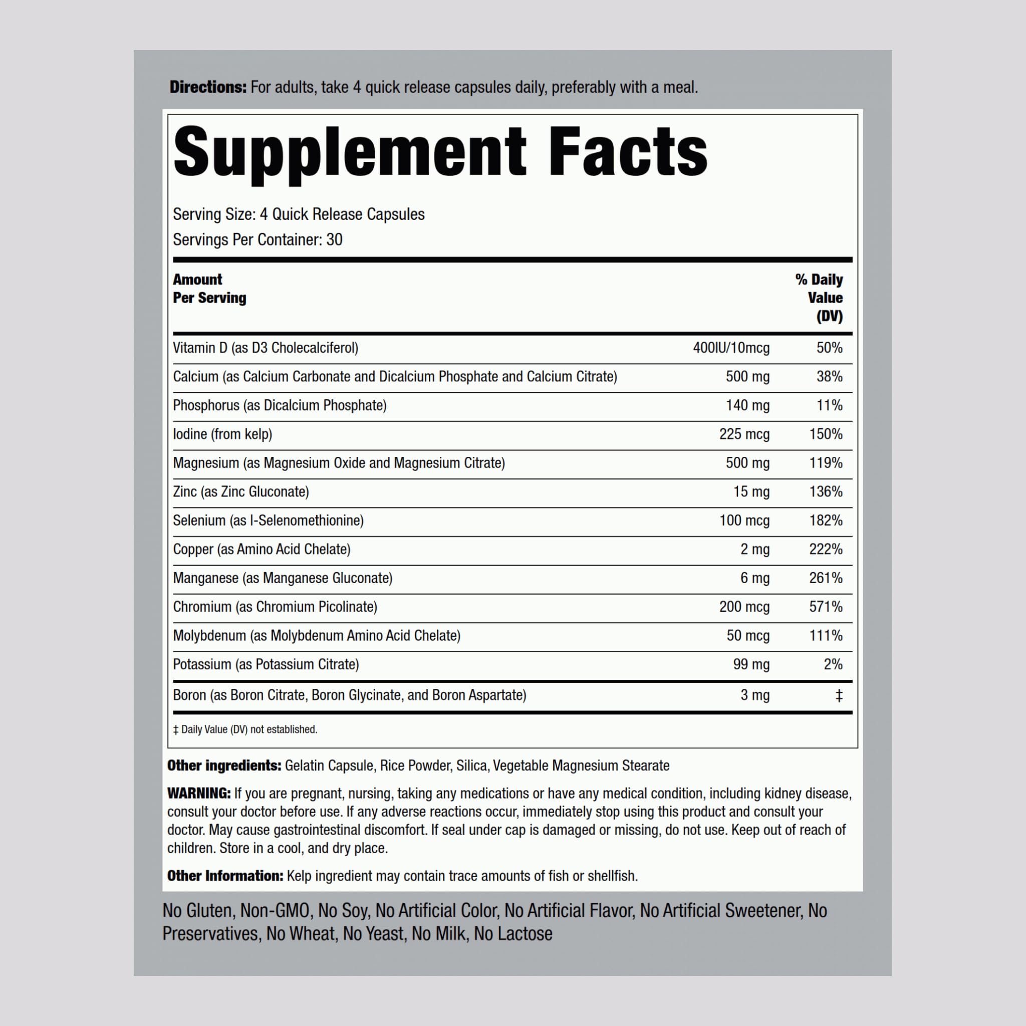 Piping Rock Mega Multi Mineral Chelated Supplement | 120 Capsules | for Men and Women | Iron Free | Non-GMO, Gluten Free - TrustMedUSA