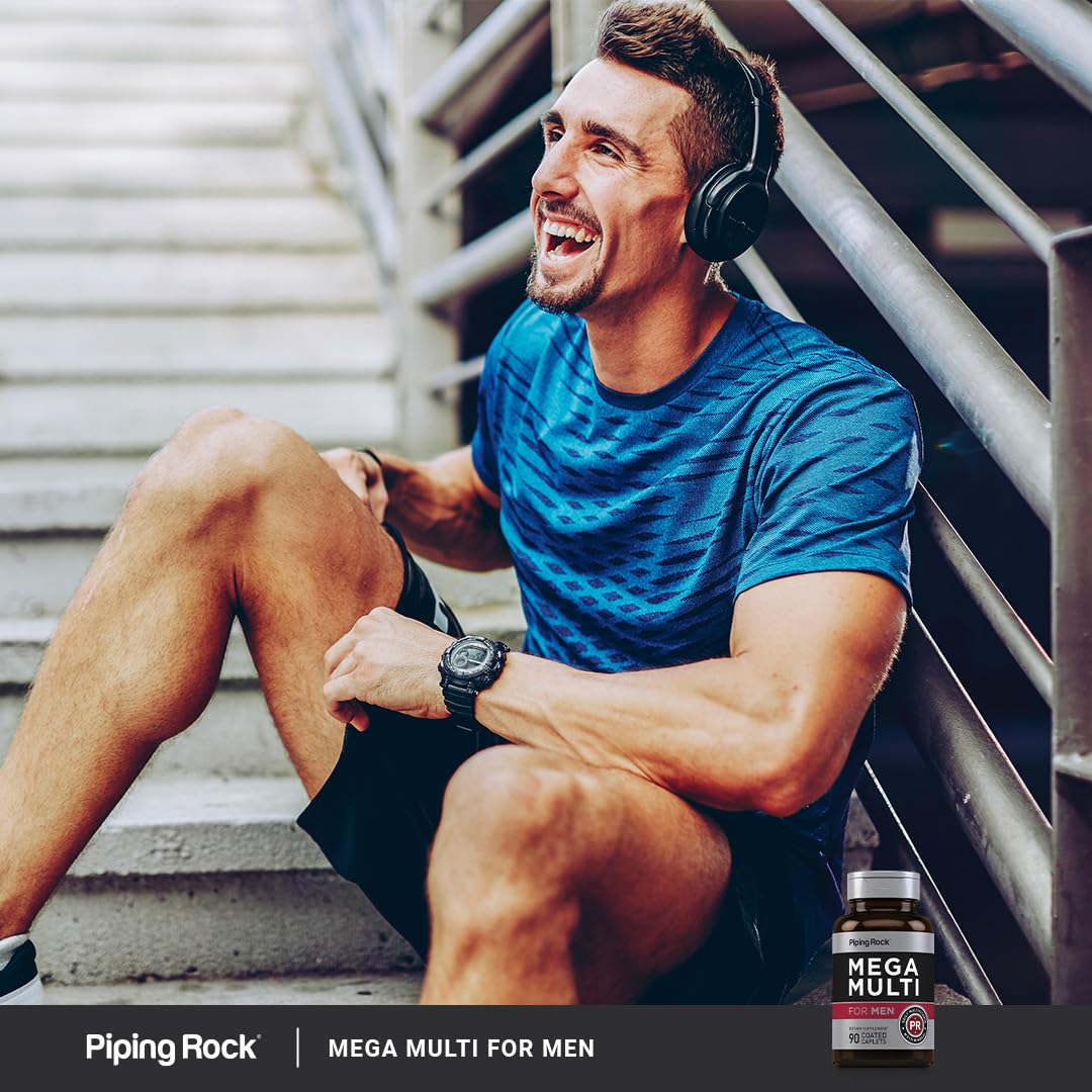 Piping Rock Men's Multivitamin | 90 Caplets | Mega Vitamin and Mineral Complex | Daily Support Supplement | with Vitamin C, D, Magnesium, Zinc | Non-GMO, Gluten Free - TrustMedUSA