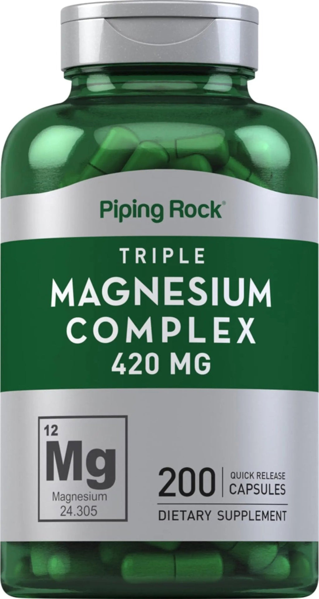 Piping Rock Triple Magnesium Complex | 420 mg | 200 Capsules | Magnesium Oxide, Citrate, and Aspartate Supplement | Non-GMO, Gluten Free - TrustMedUSA