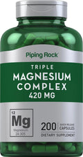 Piping Rock Triple Magnesium Complex | 420 mg | 200 Capsules | Magnesium Oxide, Citrate, and Aspartate Supplement | Non-GMO, Gluten Free - TrustMedUSA