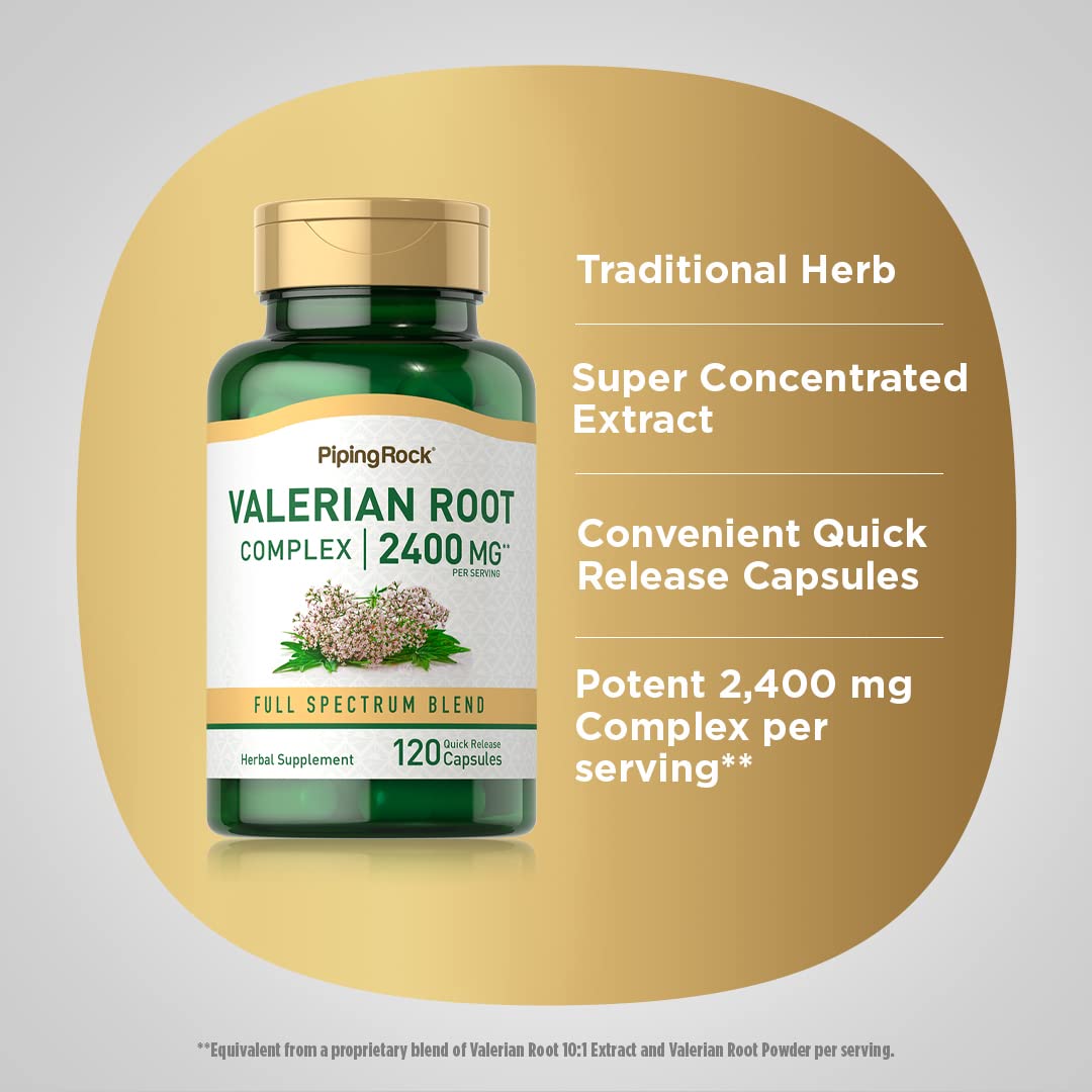 Piping Rock Valerian Root Capsules | 120 Count | Extract Supplement | Herbal Blend | Non-GMO, Gluten Free - TrustMedUSA