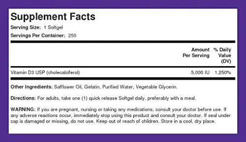 Piping Rock Vitamin D3 5000 IU | 250 Softgels | High Potency Supplement | Non-GMO - TrustMedUSA