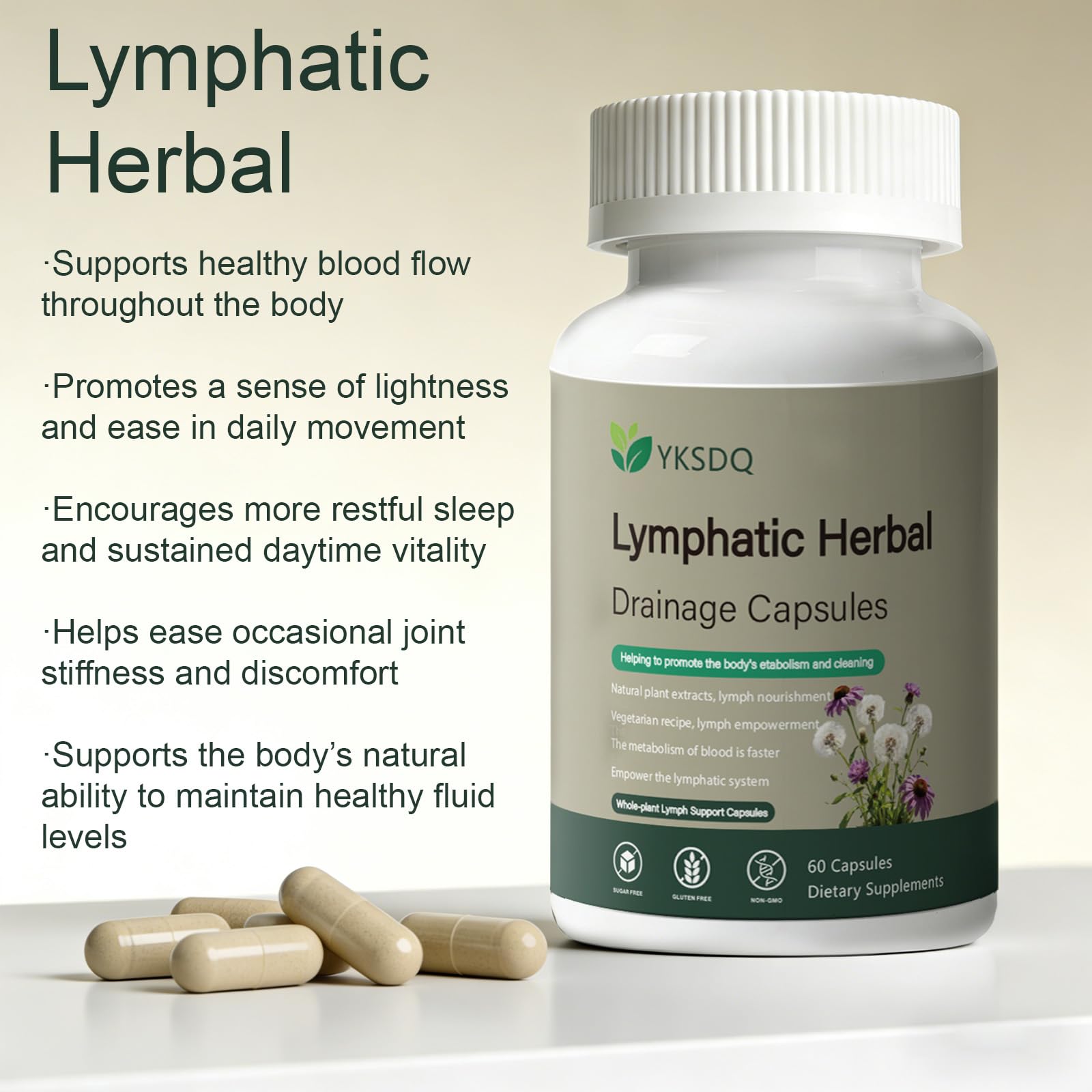 PKQLQ Lymph Drainage Capsules | Natural Detoxification Help Maintain the Healthy Fluid Balance of Both Women and Men, Promote Blood Virculation and Maintain Good Health. 60 Capsules (1) - Maple Wellness Supplements