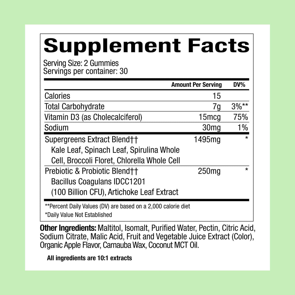 Plant People WonderGreens Veggie Gummies Super Greens with Probiotics Multivitamin Support Gummy for Wellbeing, Energy, Immune and Gut Health, Green Apple Flavor (60 Count) - TrustMedUSA