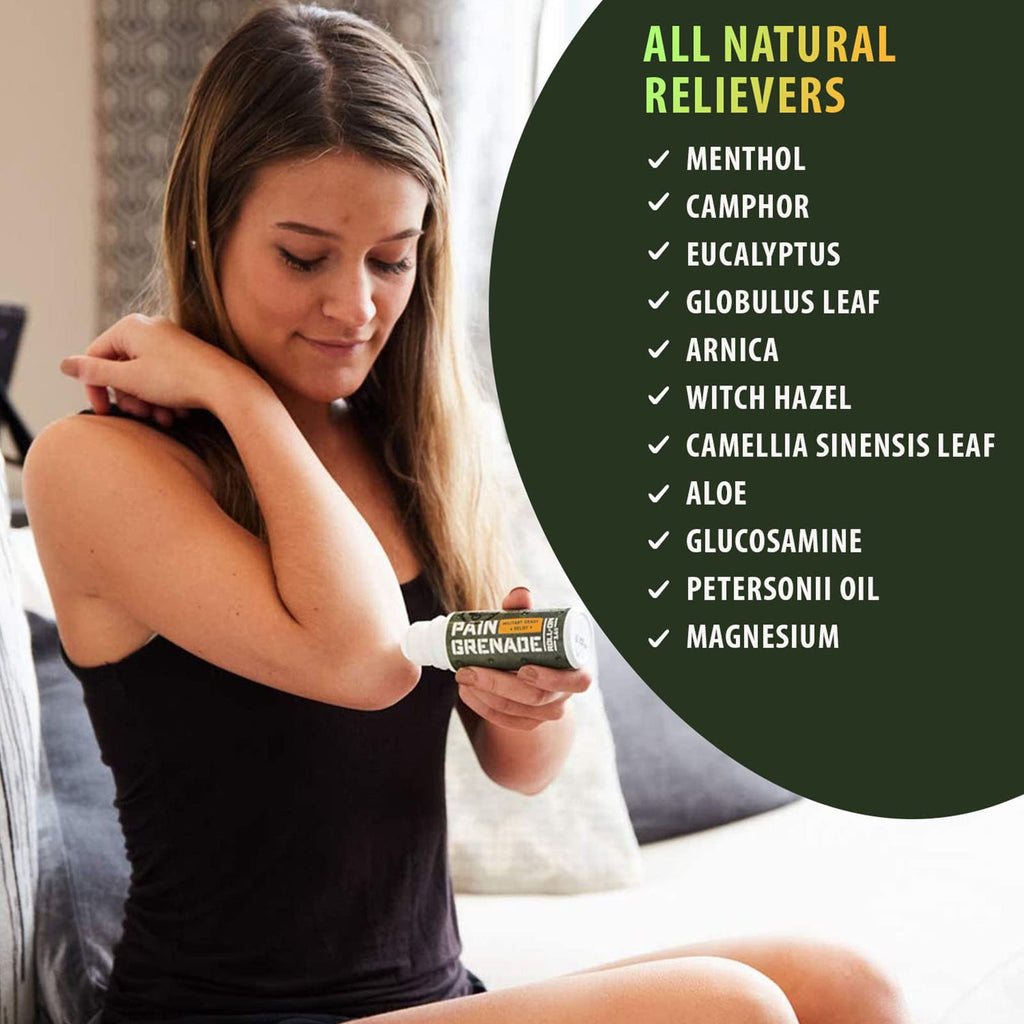 Plant Powered Roll-On Gel by Pain Grenade - Cooling and Warming Gel with Arnica, Menthol, Camphor, Glucosamine, and Other All Natural Botanicals - 3 - Pack - TrustMedUSA