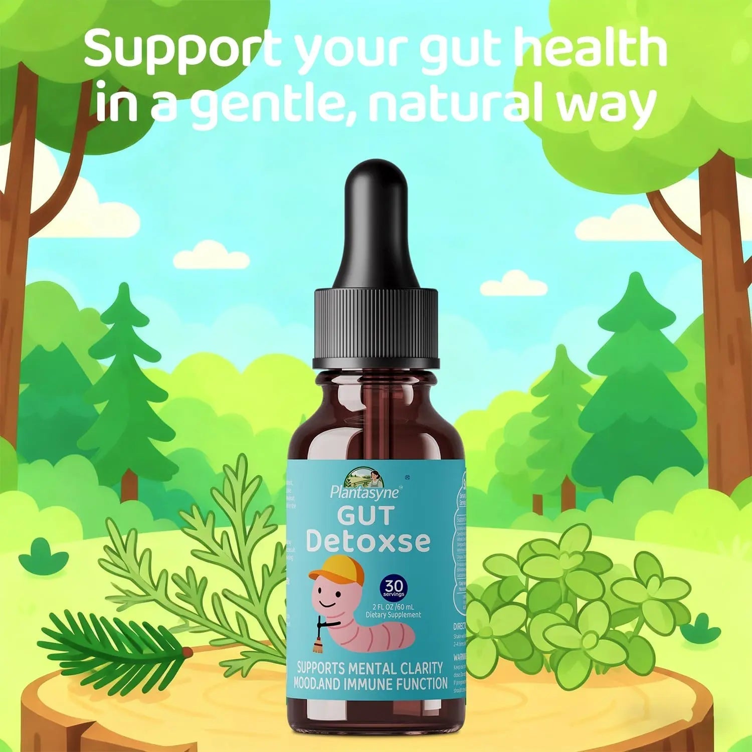 Plantasyne Herbal Gut Cleanse Drops with Black Walnut Hull & Barberry Root | Gentle Liquid Detox for Gut & Colon Support | for Adults & Kids|30 Servings - TrustMedUSA