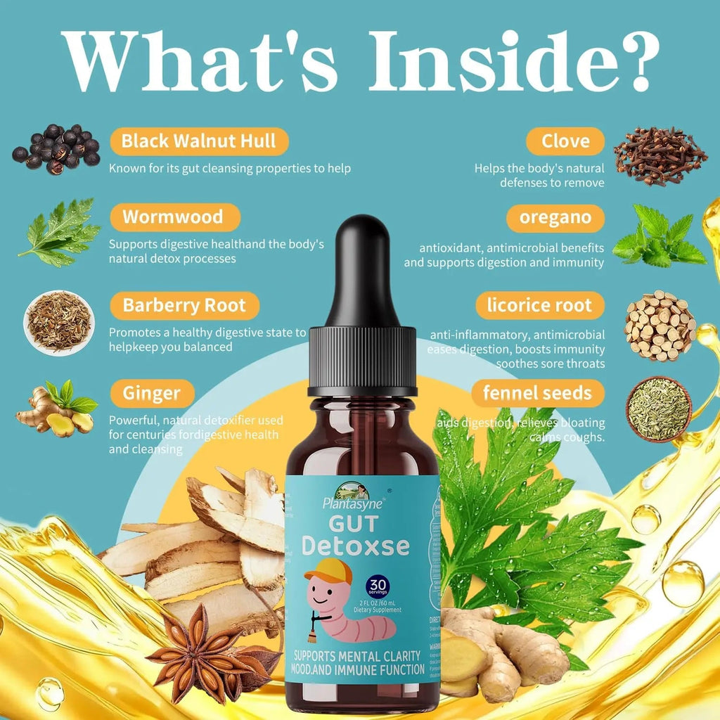 Plantasyne Herbal Gut Cleanse Drops with Black Walnut Hull & Barberry Root | Gentle Liquid Detox for Gut & Colon Support | for Adults & Kids|30 Servings - TrustMedUSA