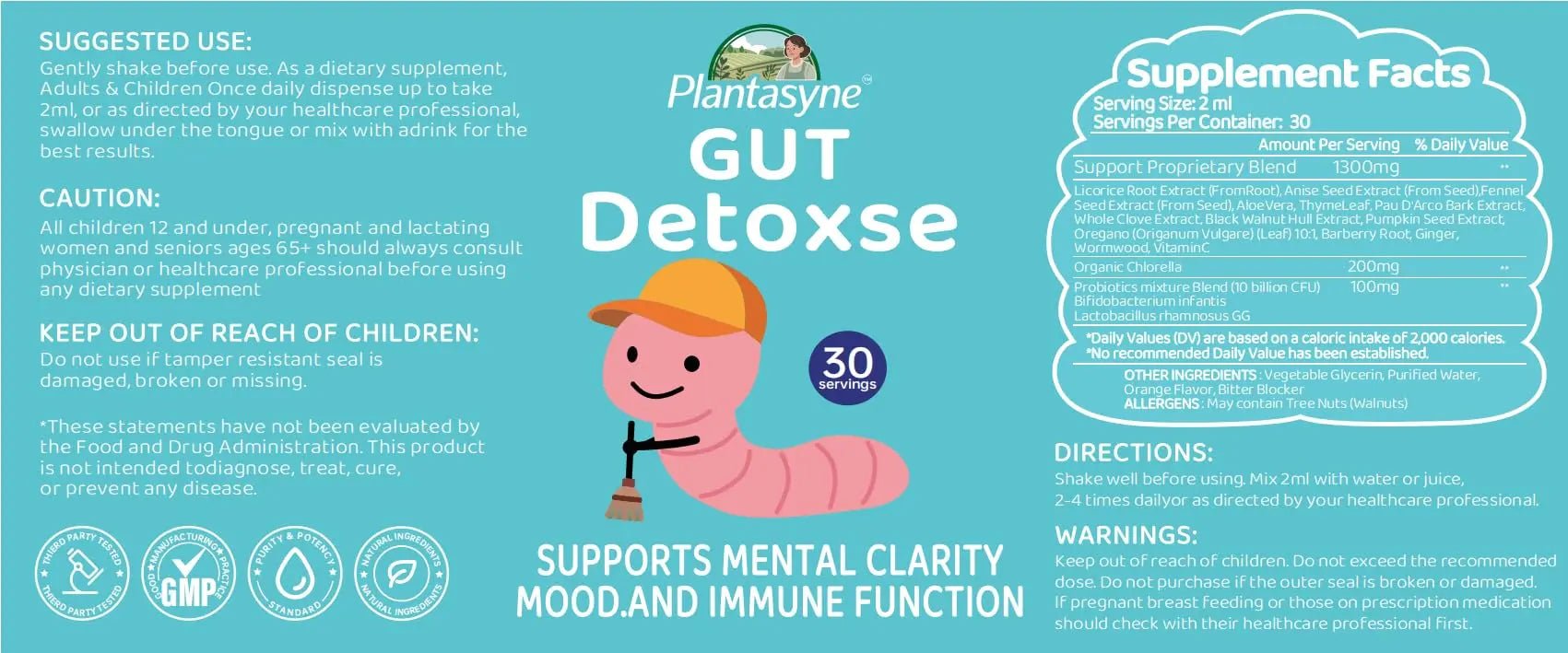 Plantasyne Herbal Gut Cleanse Drops with Black Walnut Hull & Barberry Root | Gentle Liquid Detox for Gut & Colon Support | for Adults & Kids|30 Servings - TrustMedUSA