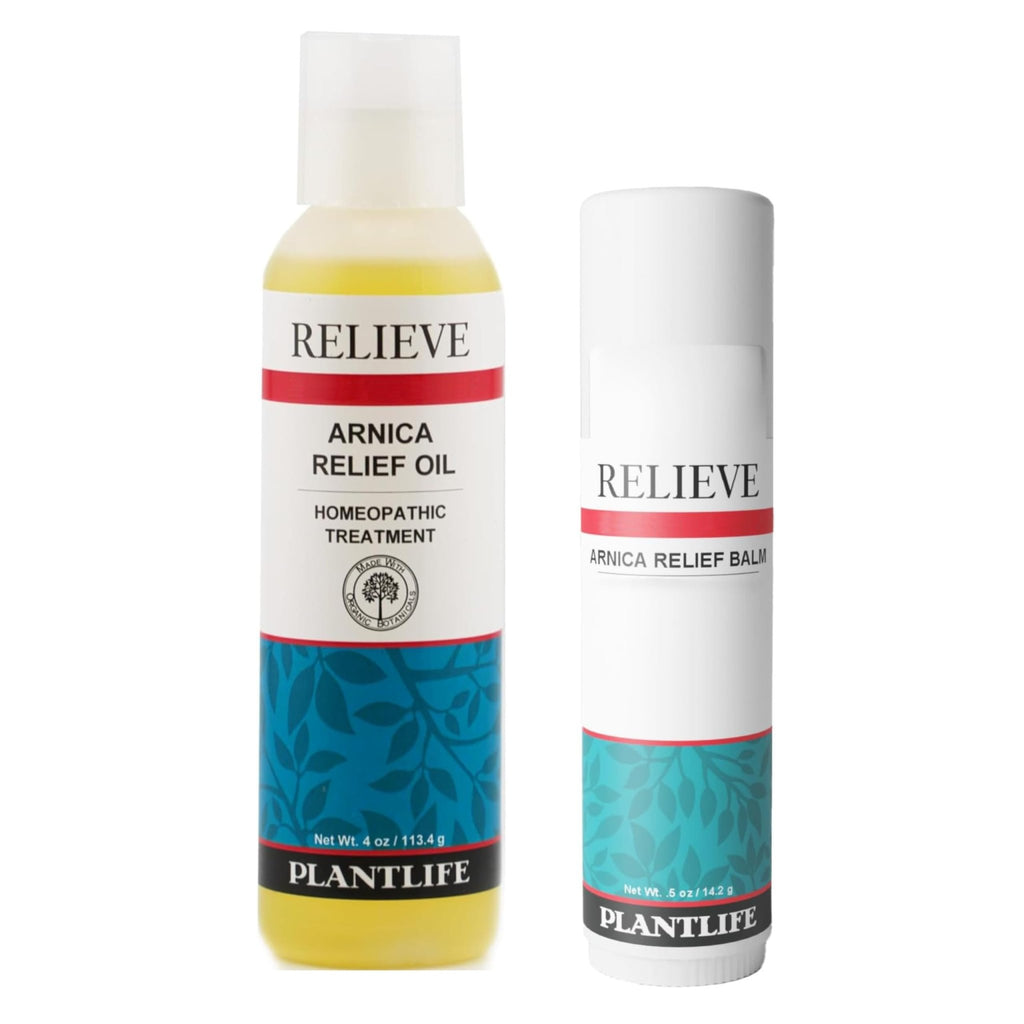 Plantlife Arnica Relieve Oil and Balm Bundle - Relieve Products are a Homeopathic Solution for Everyday Use - Works Quickly and Effectively - Made in California - TrustMedUSA