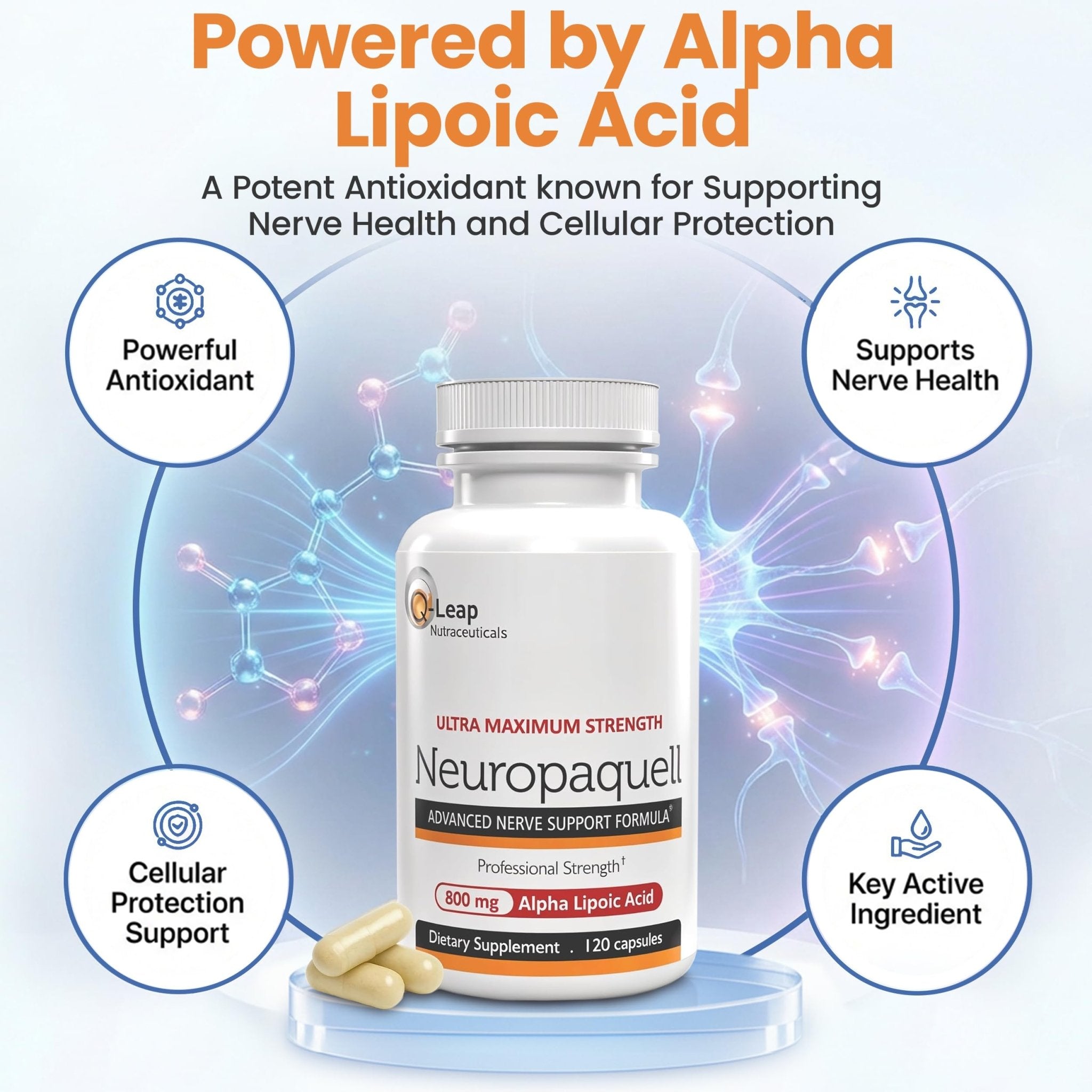 Platinum Health Alpha Lipoic Acid for Neuropathy Nerve Pain Support, Supplement, B Vitamins, L Arginine, All Natural Maximum Strength Neuropaquell for Discomfort in Feet, Hand, Toes,120 Capsules,800mg - TrustMedUSA