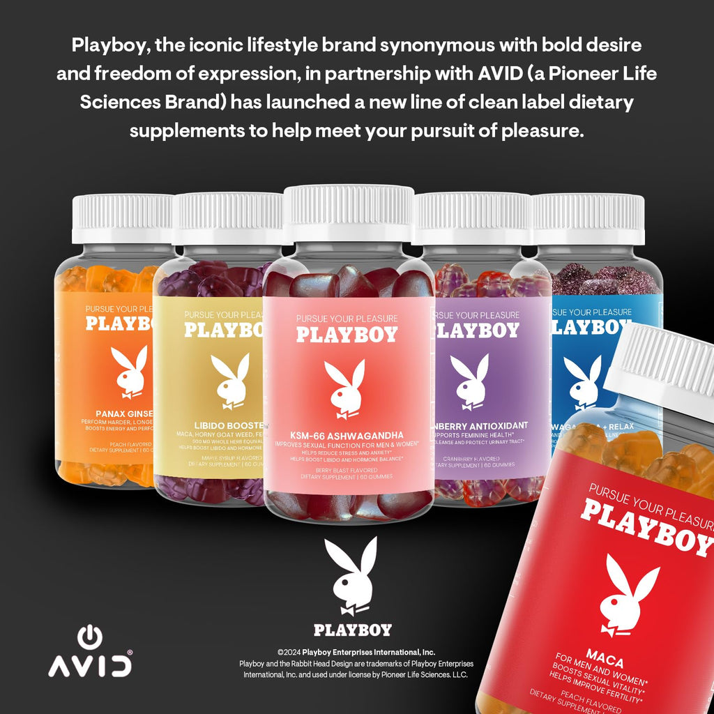 Playboy - Maca Root Gummies for Women and Men (60 Count - Peach Flavored) - Boost Sexual Vitality, Libido, Fertility - Supplement - 100% Natural, Vegan Non GMO - 4:1 Extract Maca Peruana - TrustMedUSA