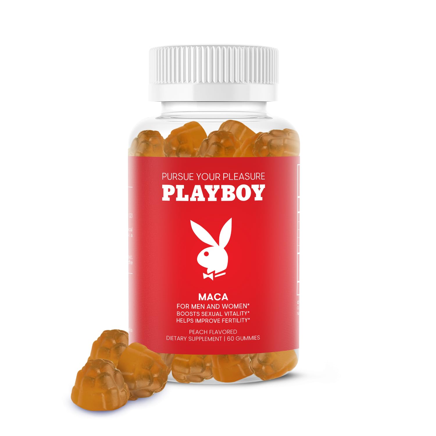 Playboy - Maca Root Gummies for Women and Men (60 Count - Peach Flavored) - Boost Sexual Vitality, Libido, Fertility - Supplement - 100% Natural, Vegan Non GMO - 4:1 Extract Maca Peruana - TrustMedUSA