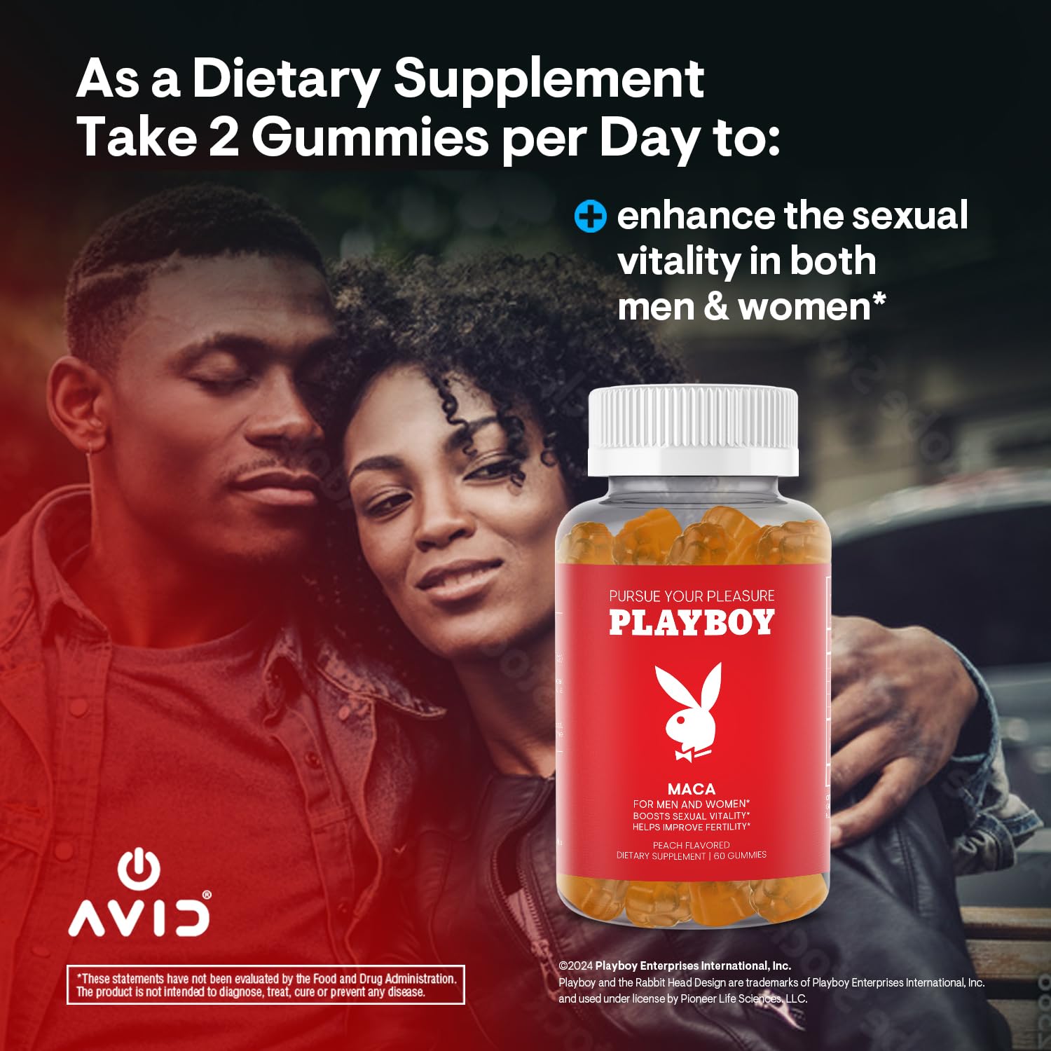 Playboy - Maca Root Gummies for Women and Men (60 Count - Peach Flavored) - Boost Sexual Vitality, Libido, Fertility - Supplement - 100% Natural, Vegan Non GMO - 4:1 Extract Maca Peruana - TrustMedUSA