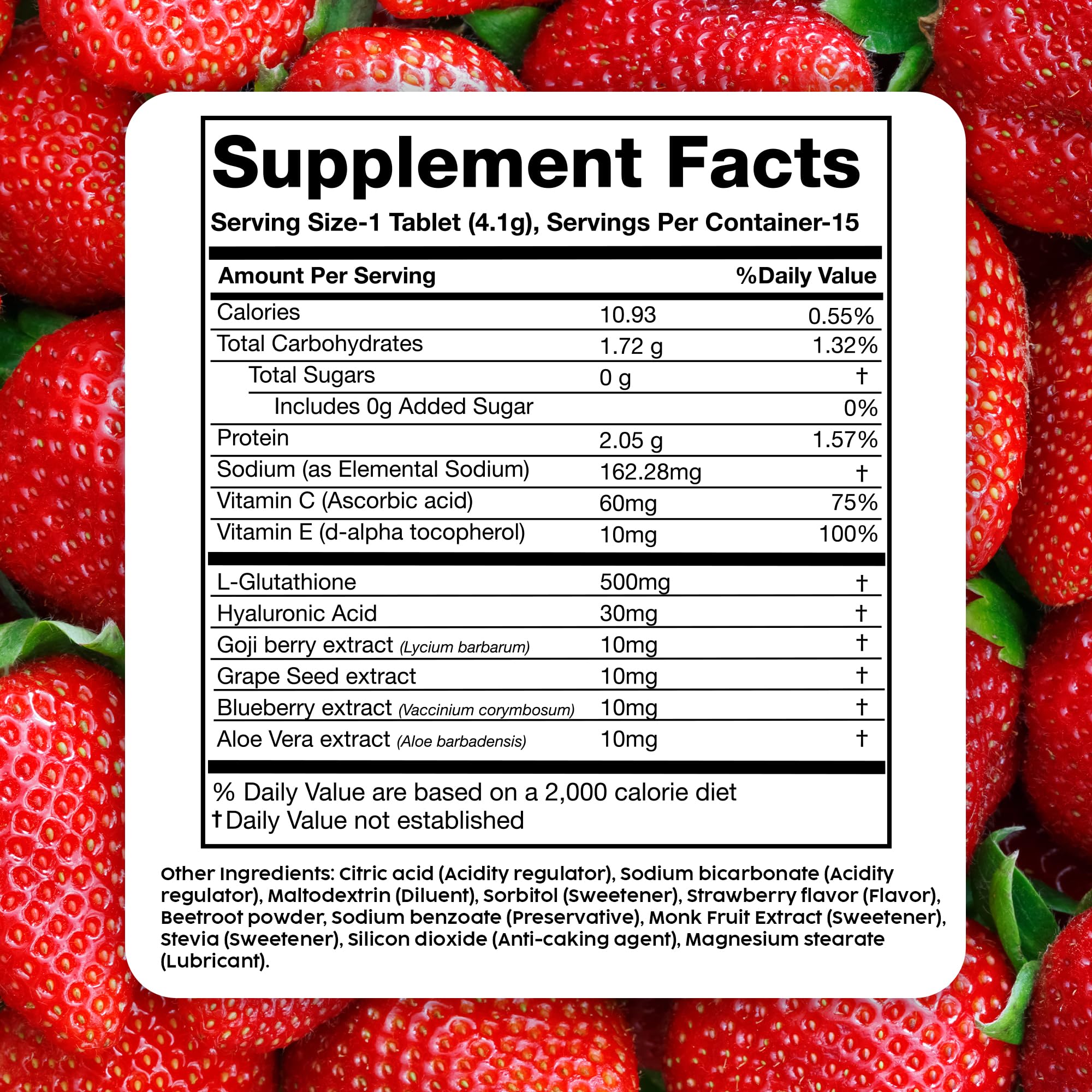 PLIX Glowy Skin 500mg Glutathione Supplement with Hyaluronic Acid, Vitamin C, E & Berries | 30 Effervescent Tablets, Strawberry Flavor - TrustMedUSA