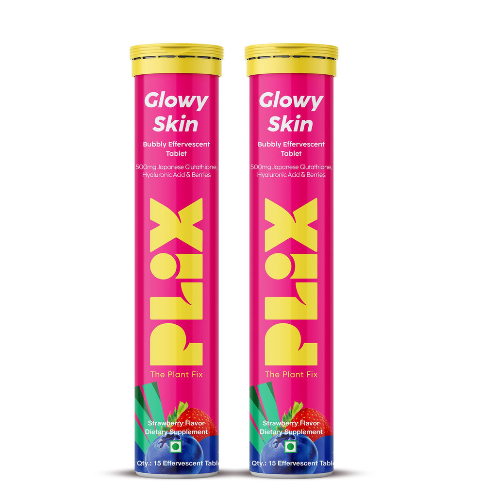 PLIX Glowy Skin 500mg Glutathione Supplement with Hyaluronic Acid, Vitamin C, E & Berries | 30 Effervescent Tablets, Strawberry Flavor - TrustMedUSA