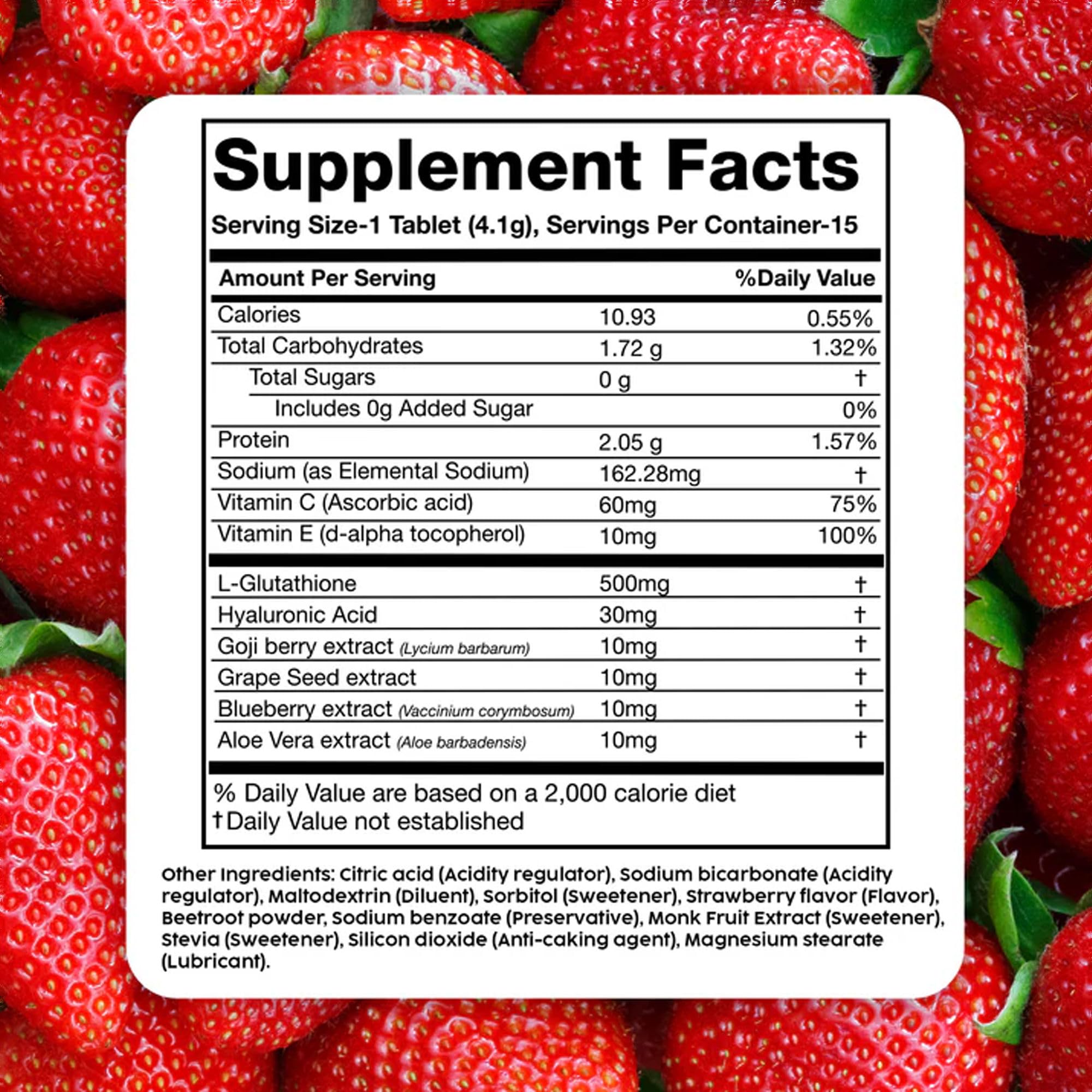 PLIX Glowy Skin 500mg Glutathione Supplement with Hyaluronic Acid, Vitamin C, E & Berries | 30 Effervescent Tablets, Strawberry Flavor - TrustMedUSA