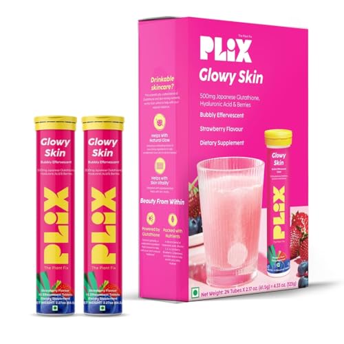 PLIX Glowy Skin 500mg Glutathione Supplement with Hyaluronic Acid, Vitamin C, E & Berries | 30 Effervescent Tablets, Strawberry Flavor - TrustMedUSA
